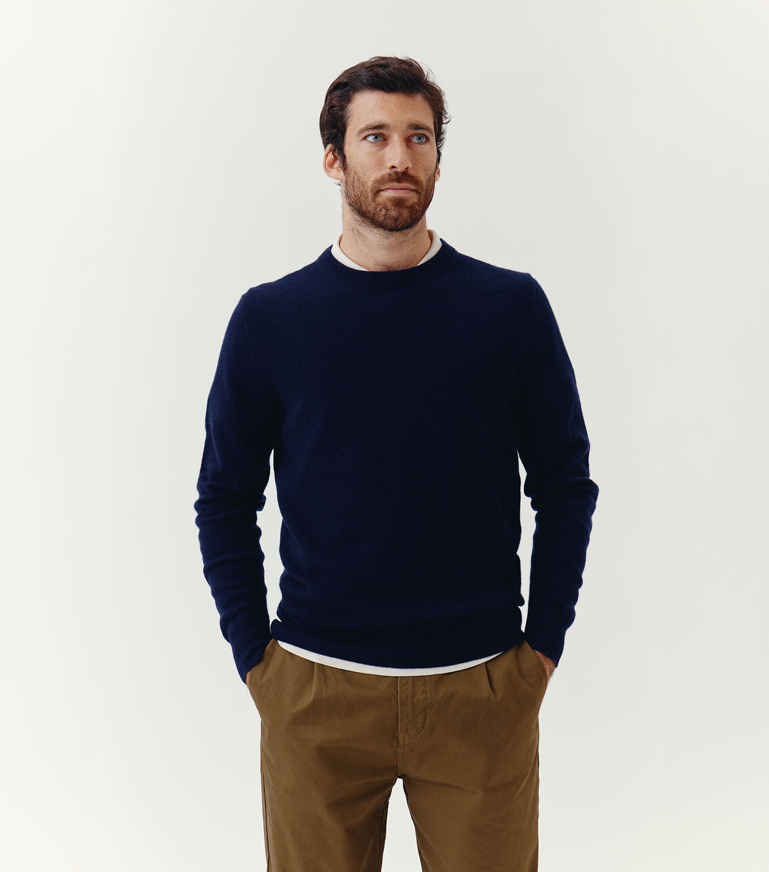 100% Cashmere Round Neck Sweater Navy - BLAW