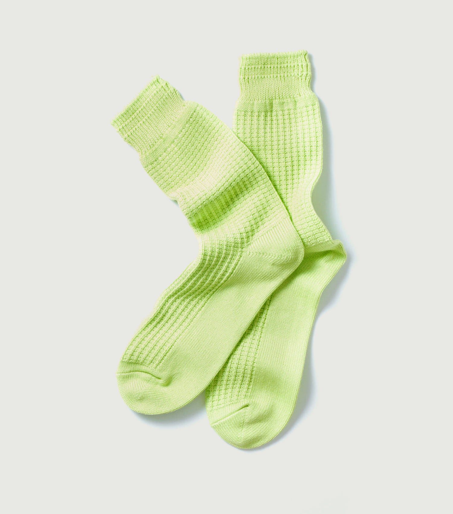 Cotton Waffle Crew Socks Lime - Rototo