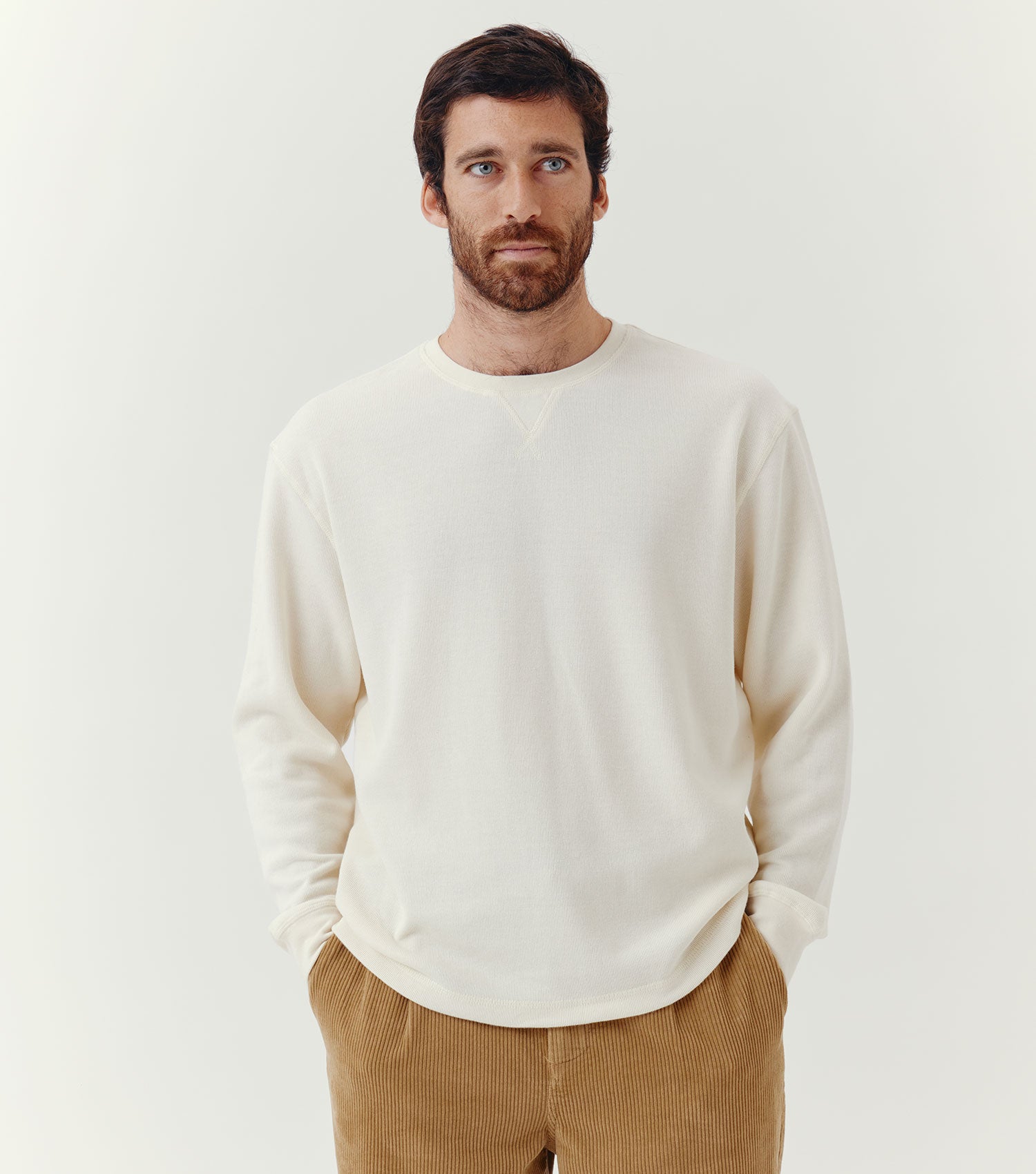 100% Cashmere Round Neck Sweater Ecru - BLAW
