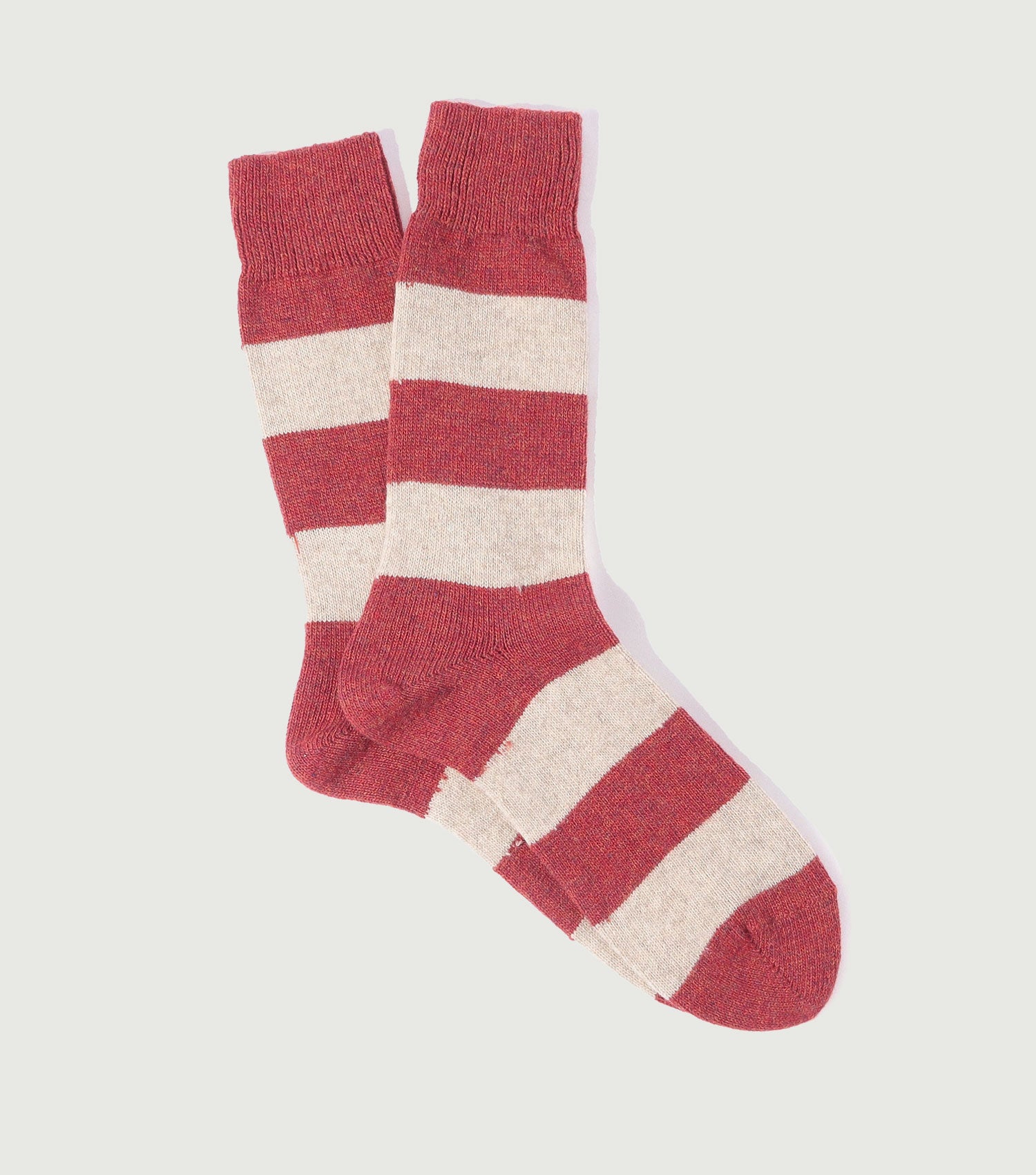 Wool Cashmere Stripes Crew Brick - Anonymous