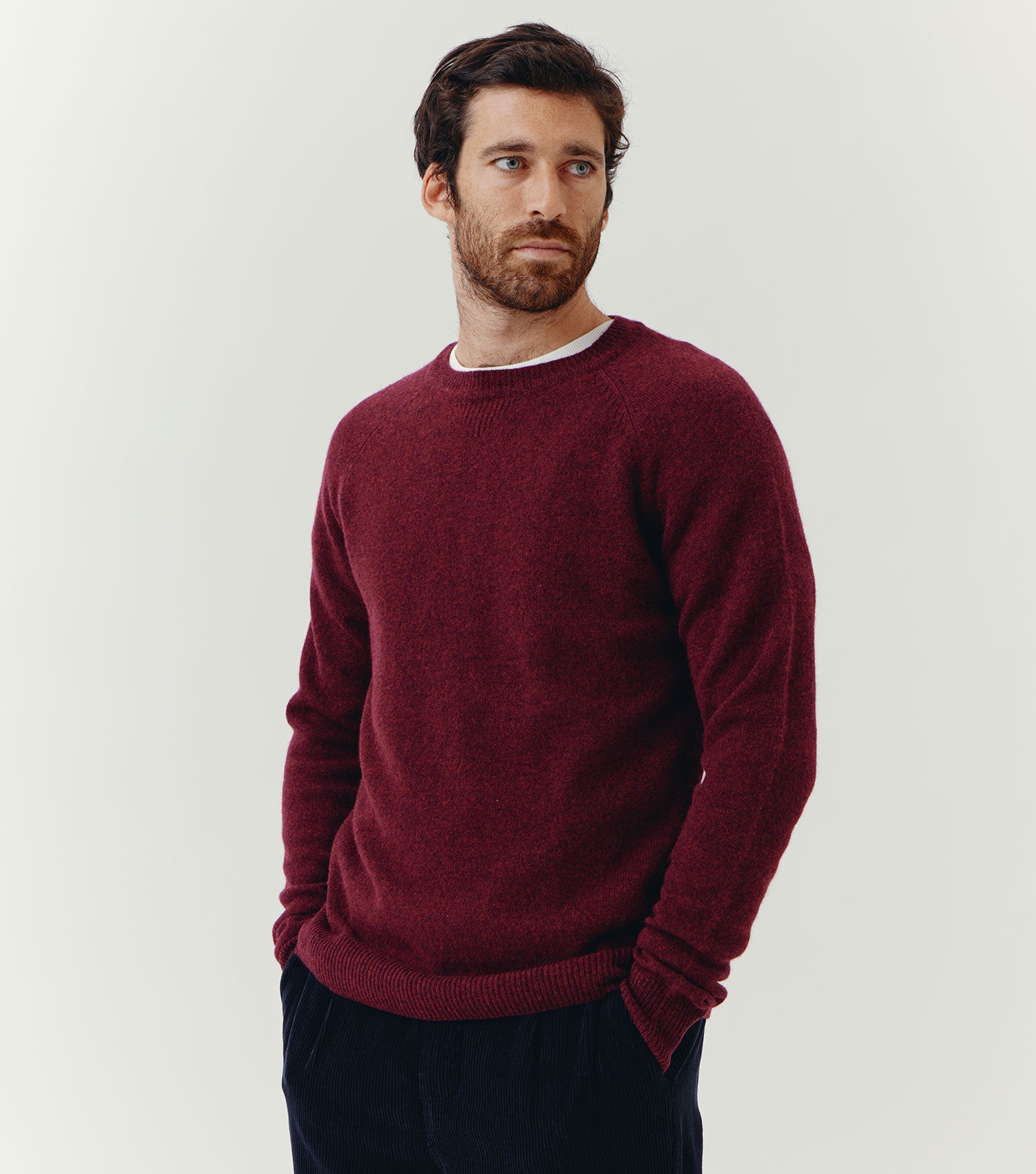 100% Wool Crew Neck Sweater Burgundy - BLAW