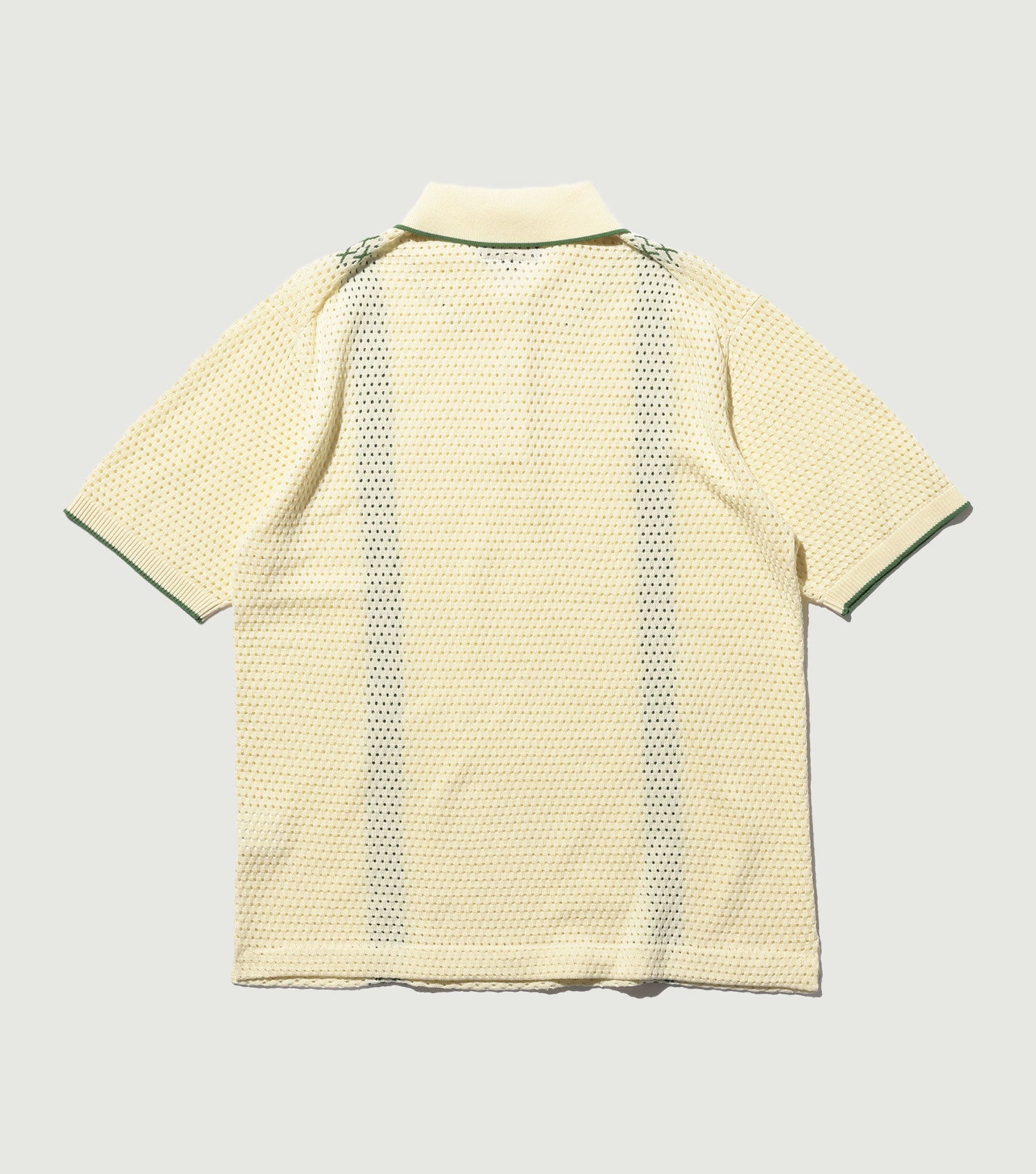 Knit Polo Mesh Stripe Off White - Beams Plus
