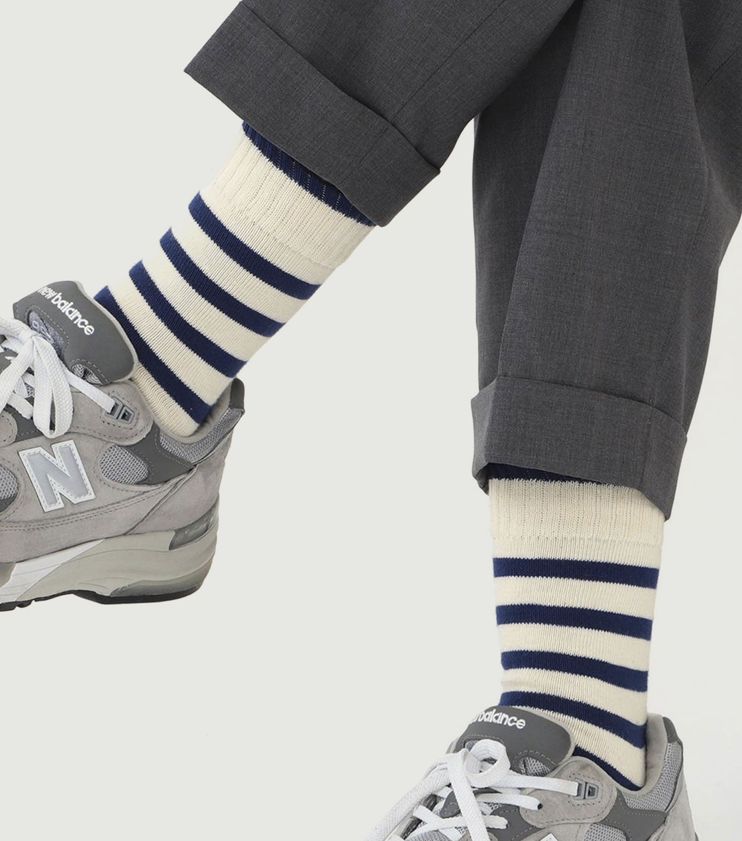 2 Tone Stripe Socks Navy - Beams Plus