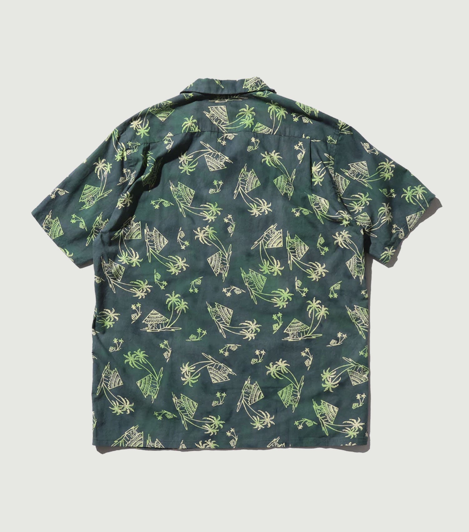 Open Collar Batik Print Green - Beams Plus