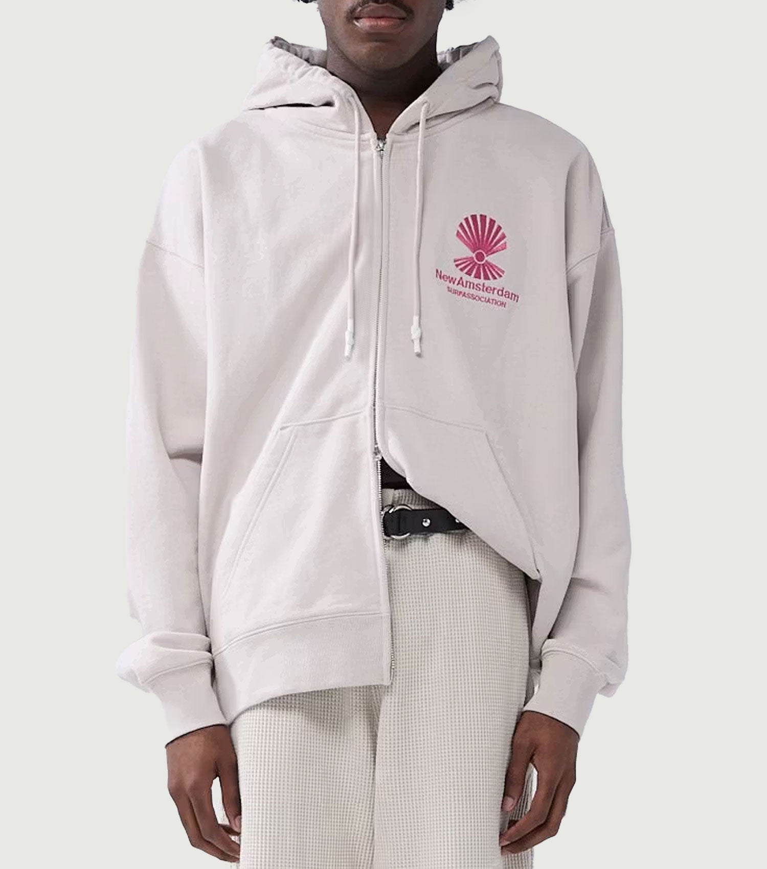 Logo Hoodie Zip Up Pebble / Magenta - New Amsterdam Surf Association