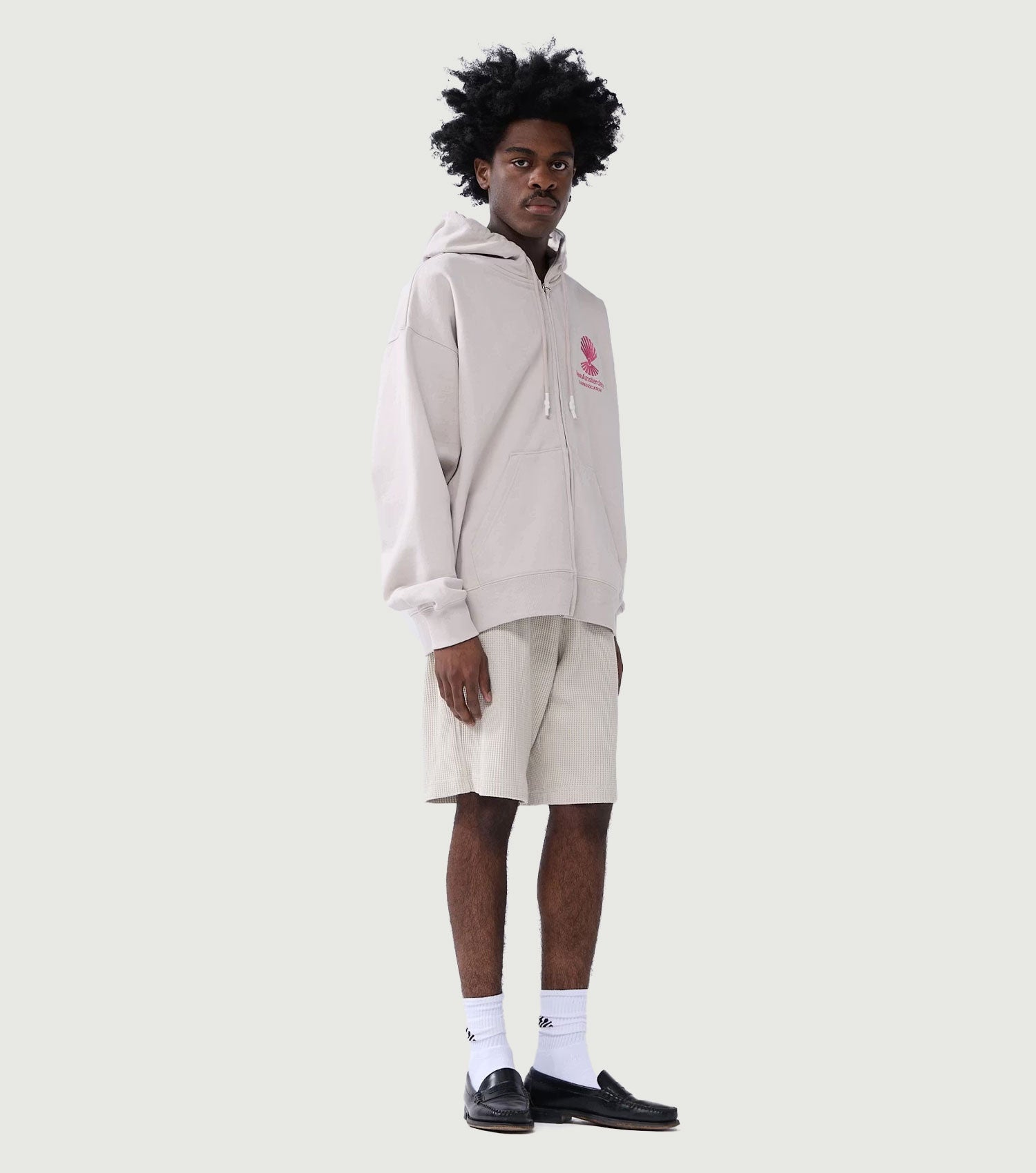 Logo Hoodie Zip Up Pebble / Magenta - New Amsterdam Surf Association