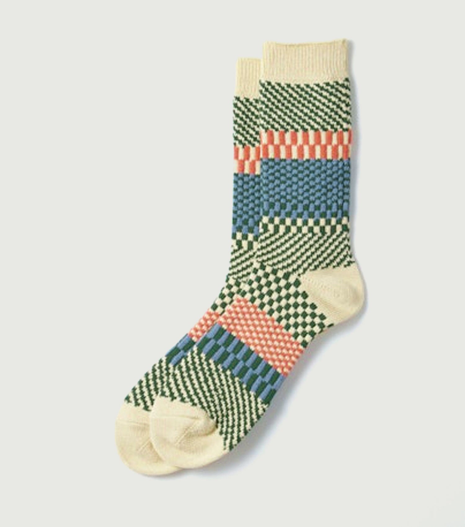 Check & Step Socks Green