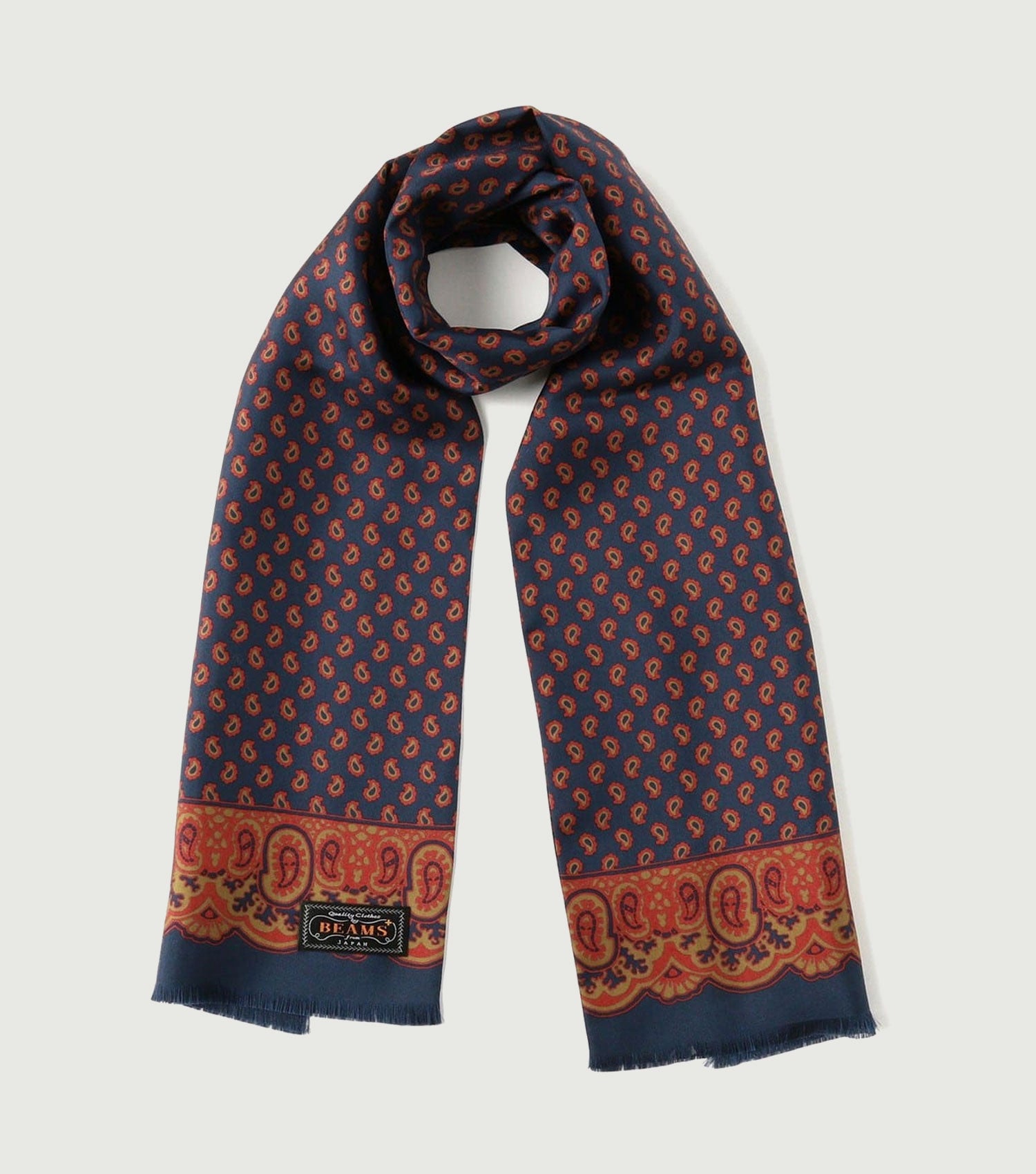 Silk Stole Geometric Print Navy - Beams Plus