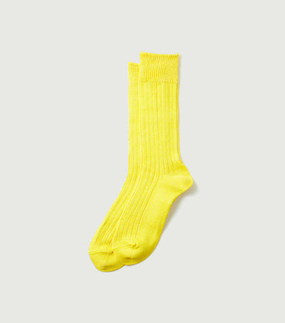 Linen Cotton Ribbed Crew Socks Lemon - Rototo
