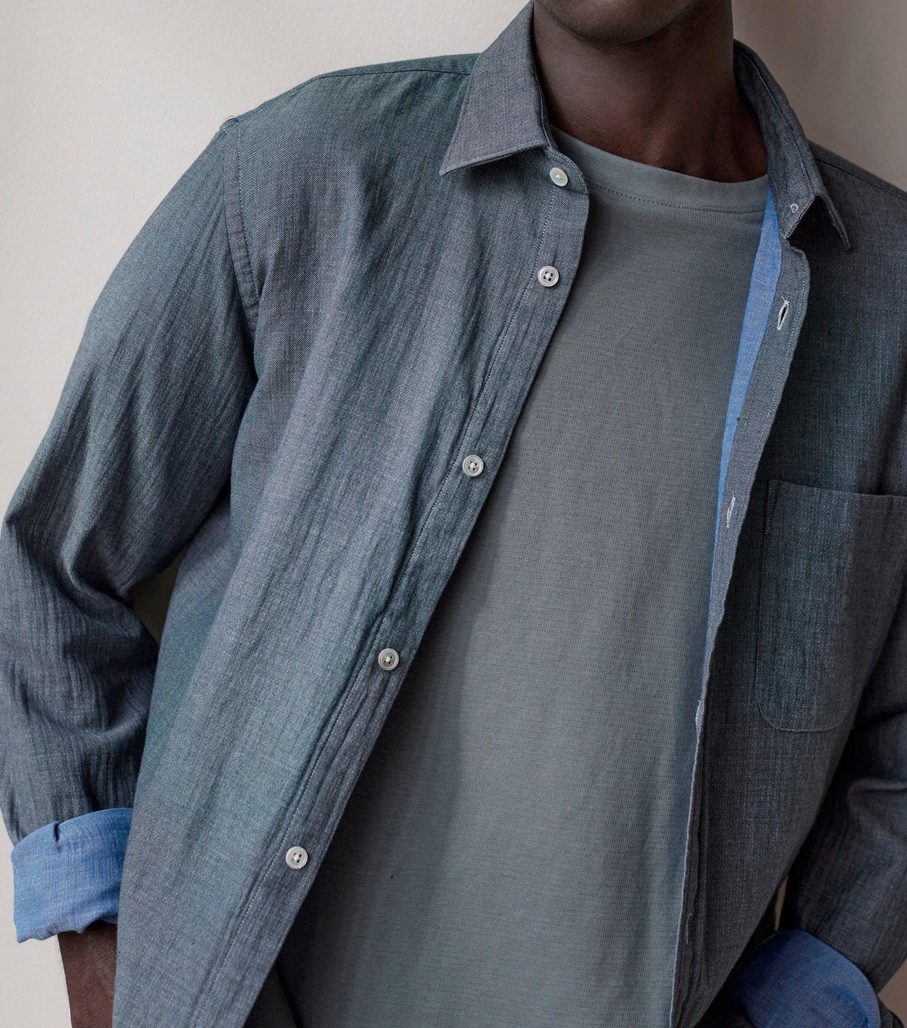 Double Face Button Down + Pocket Shirt Blue - Blaw x Koike