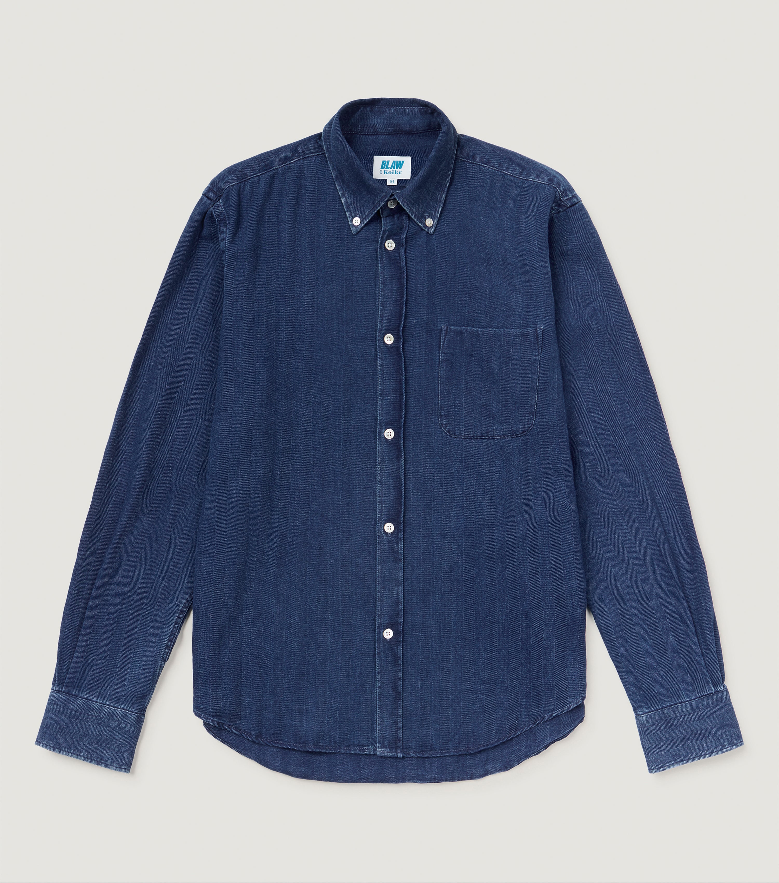 Denim Herringbone Button Down + Pocket Shirt Indigo - Blaw x Koike