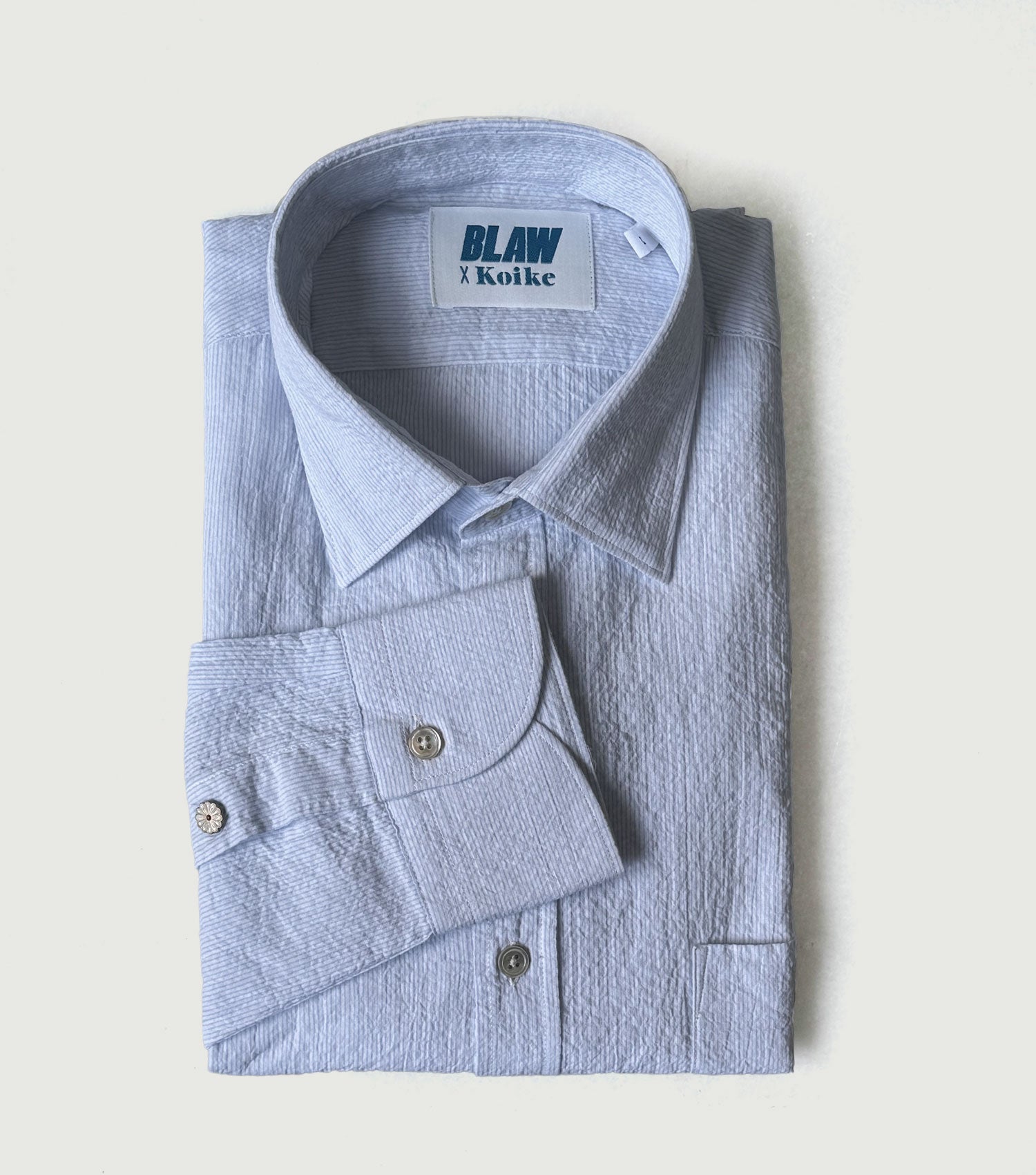 Seersucker Microstripes 1 Pocket Shirt Light Blue - Blaw x Koike