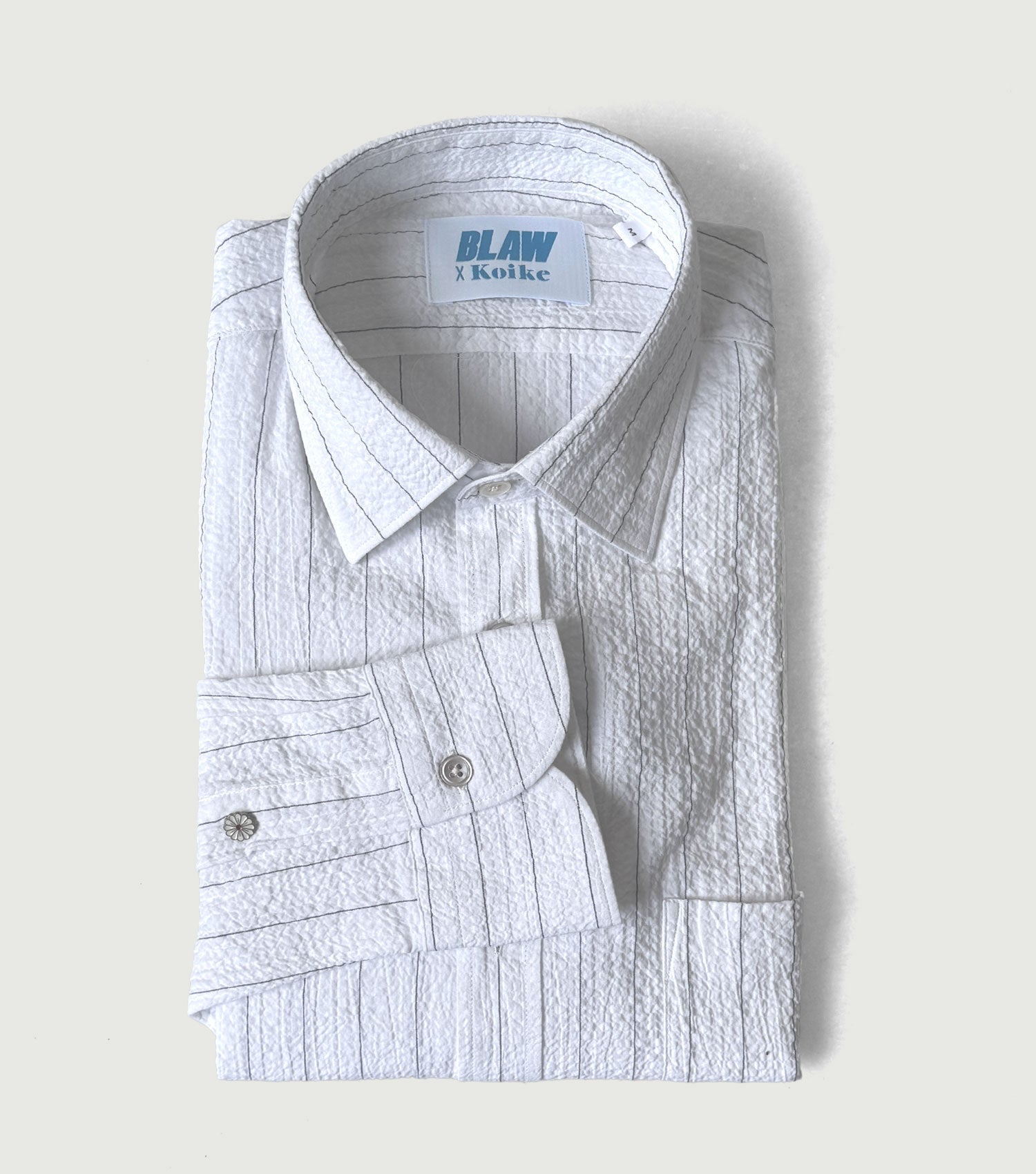 Seersucker Big Stripes 1 Pocket Shirt White - Blaw x Koike