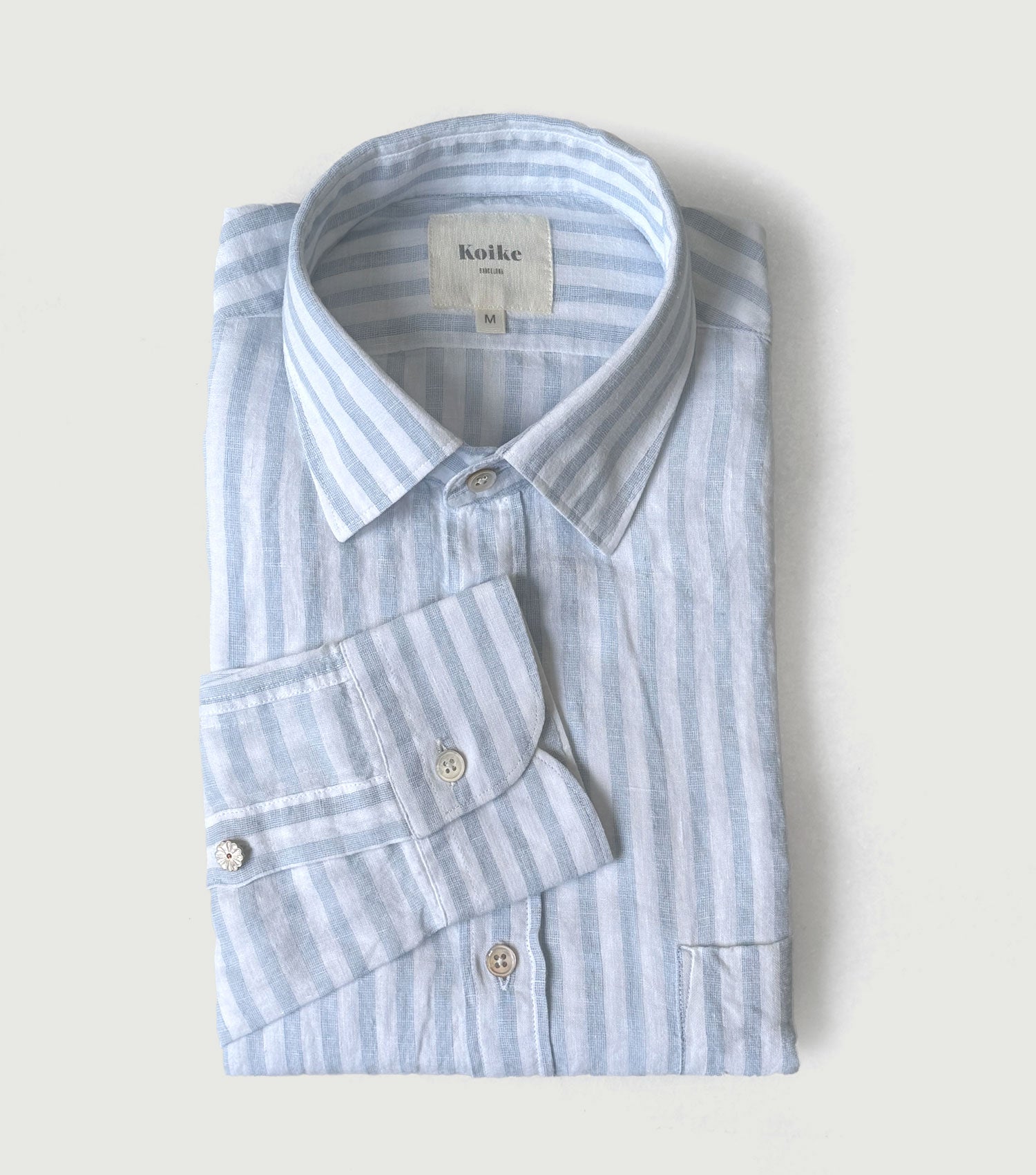 Linen Ministripes 1 Pocket Shirt Light Blue - Koike