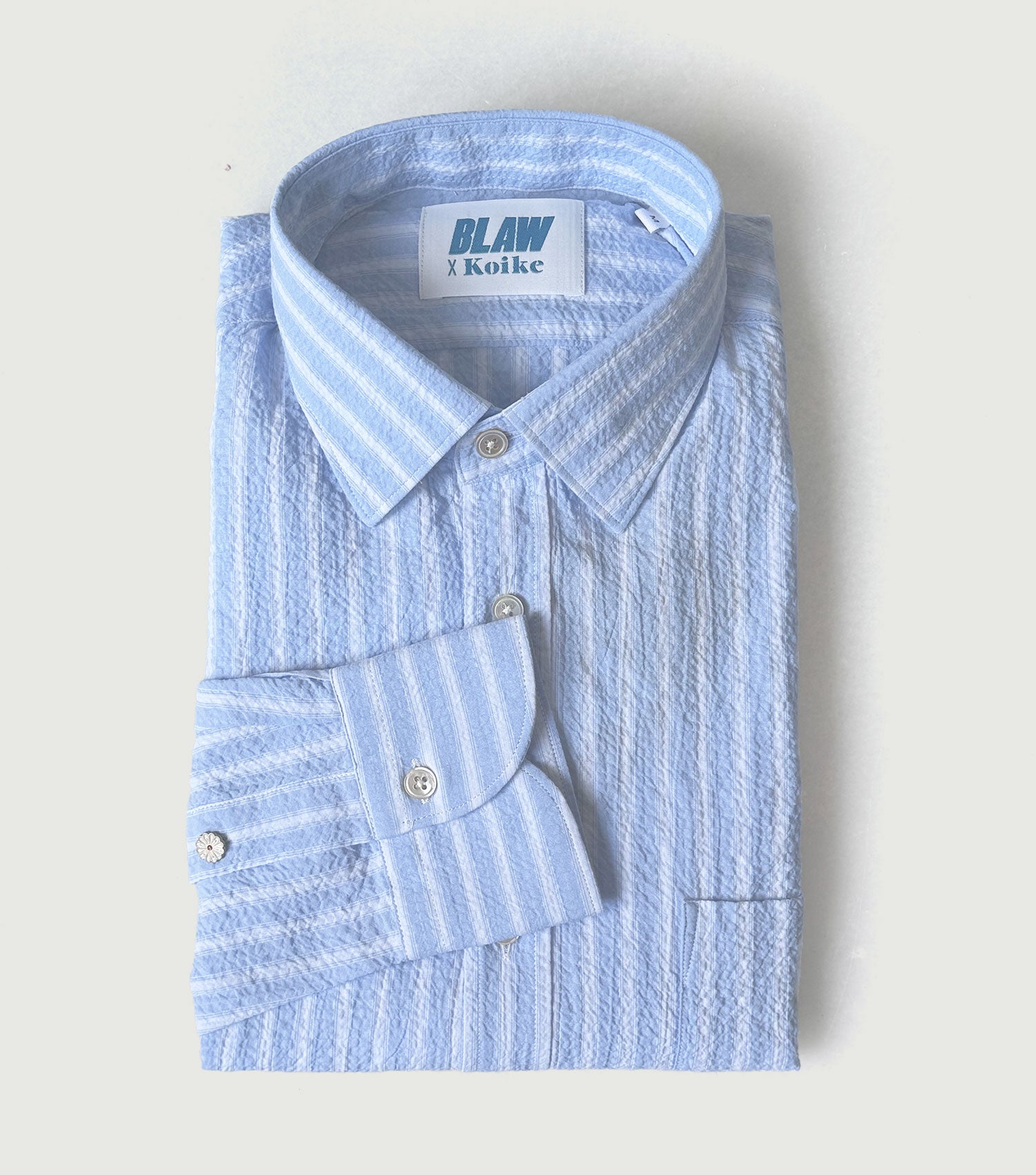 Seersucker Stripes 1 Pocket Shirt Blue - Blaw x Koike