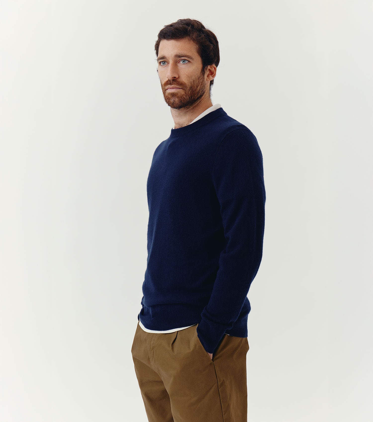 100% Cashmere Round Neck Sweater Navy - BLAW