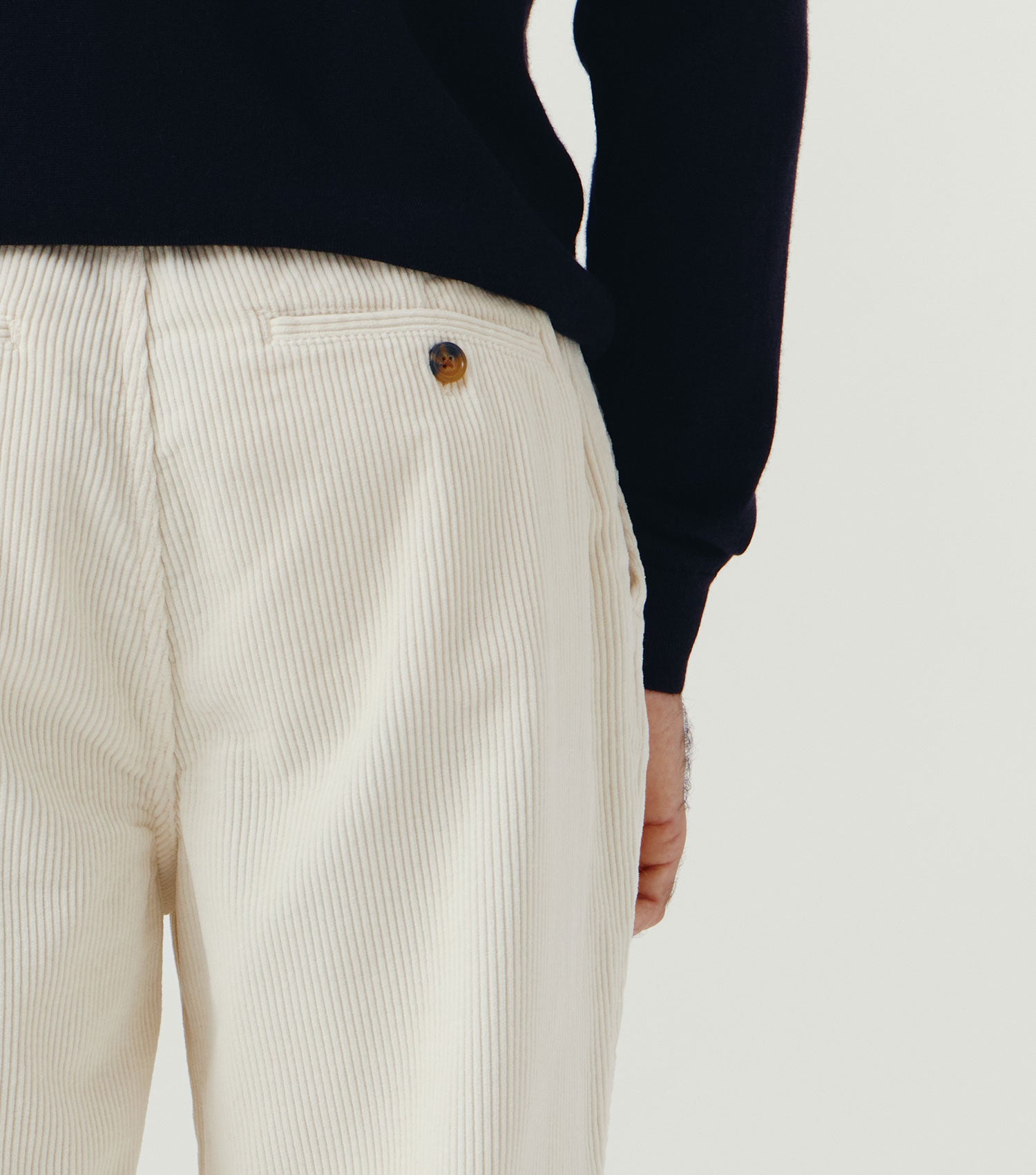 Corduroy Carrot Pleated Pants Ecru - BLAW