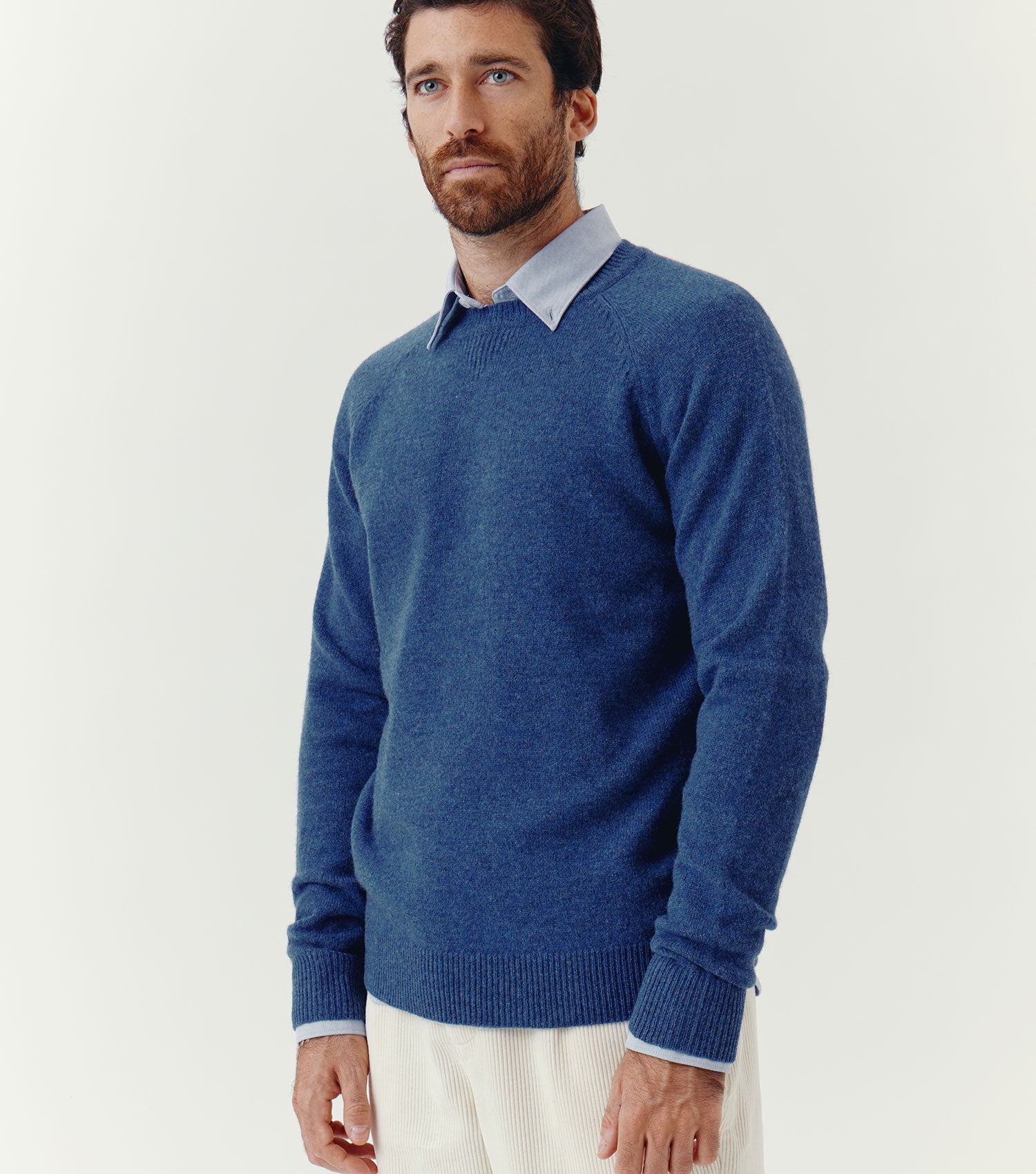 100% Wool Crew Neck Sweater Blue - BLAW