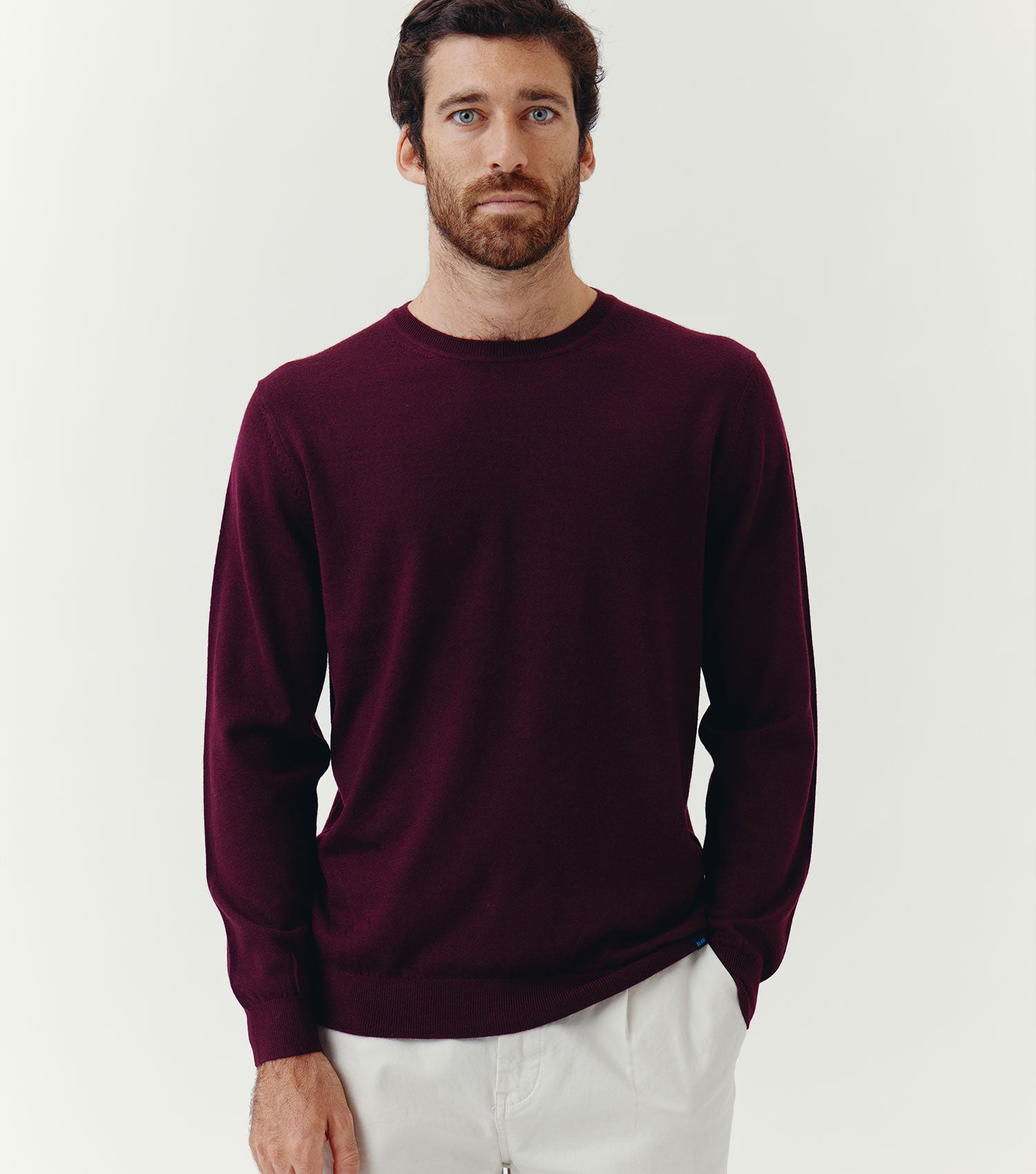 100% Merino Wool Crew Neck Sweater Burgundy - BLAW