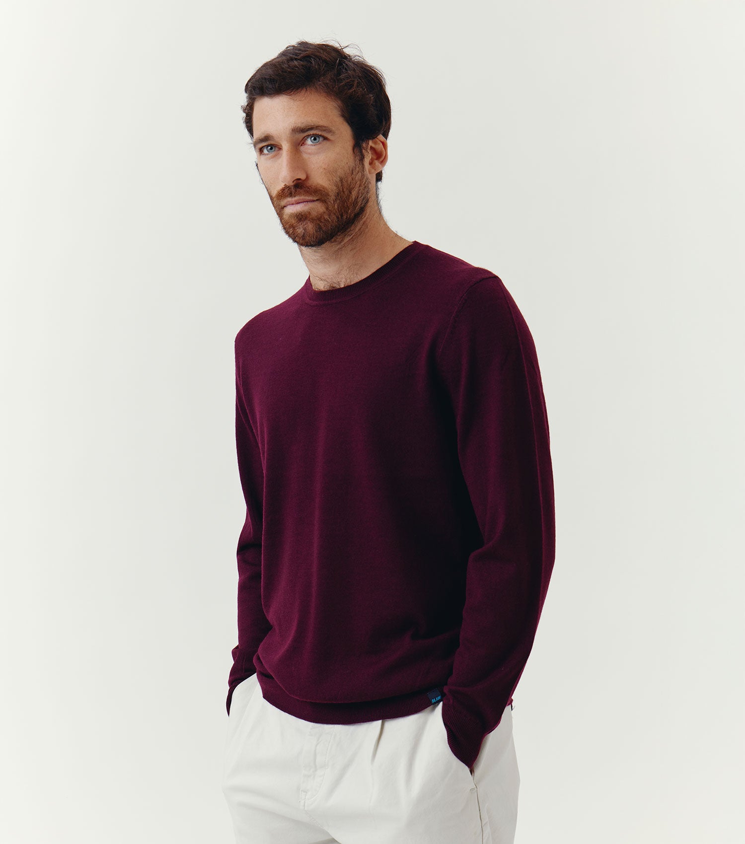 100% Merino Wool Crew Neck Sweater Burgundy - BLAW