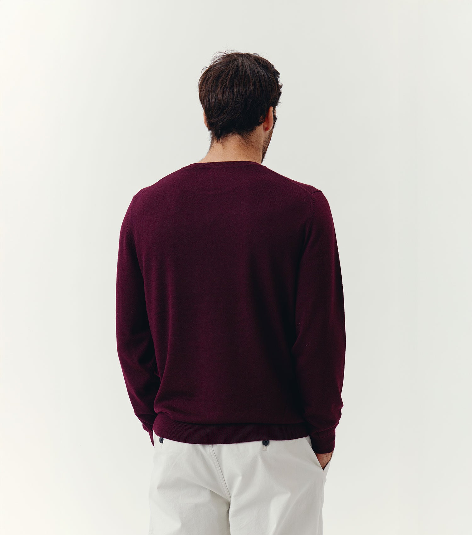 100% Merino Wool Crew Neck Sweater Burgundy - BLAW