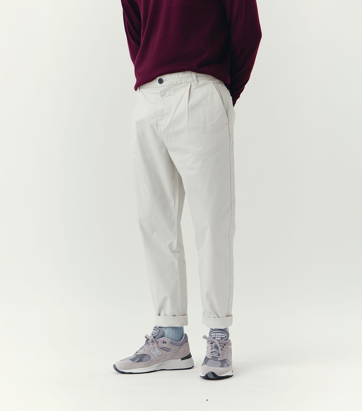 Chino Pleated 2/60 Pant Ecru - BLAW