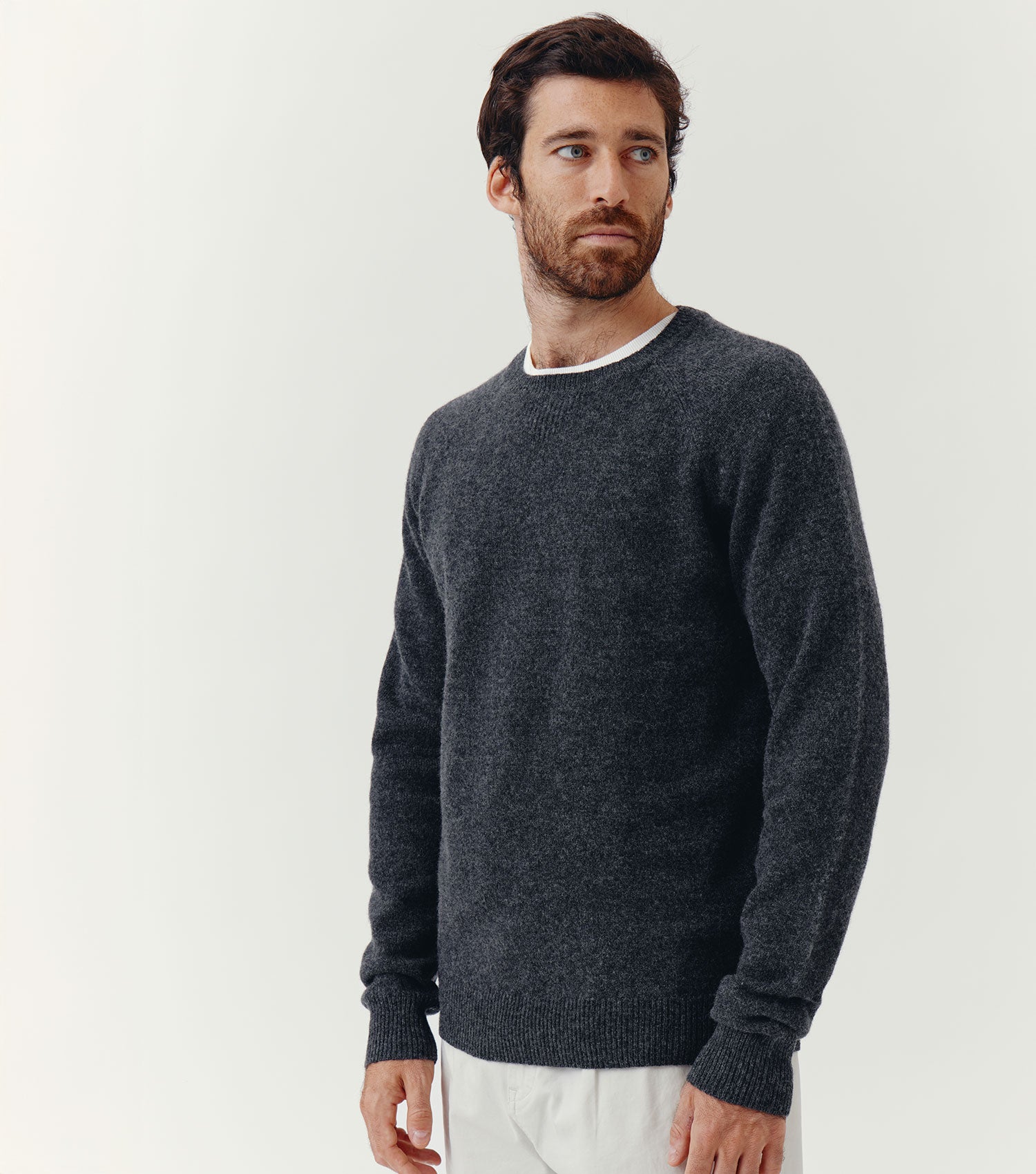 100% Wool Crew Neck Sweater Charcoal - BLAW