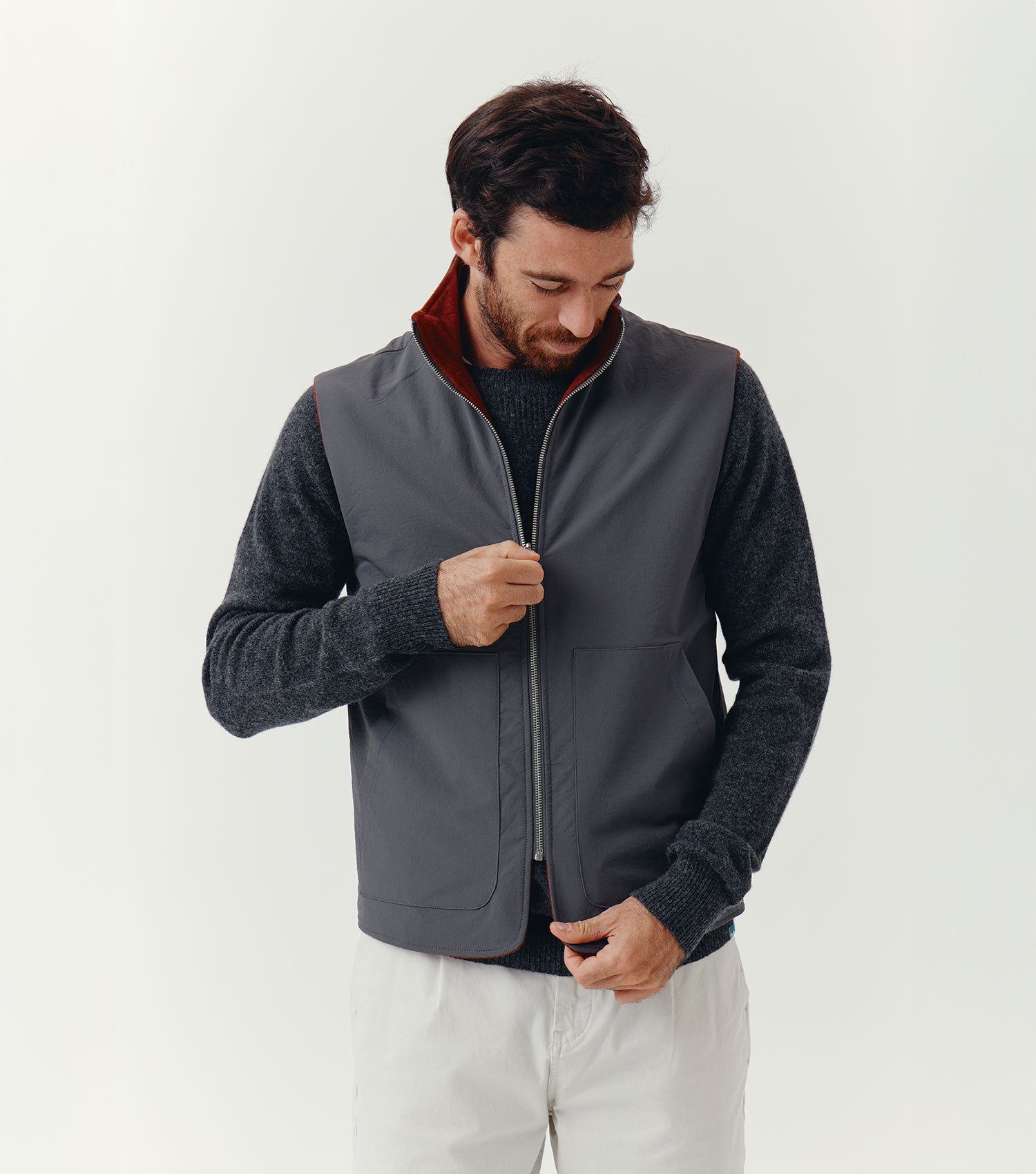 Reversible Wool Tech Vest Charcoal – BLAW