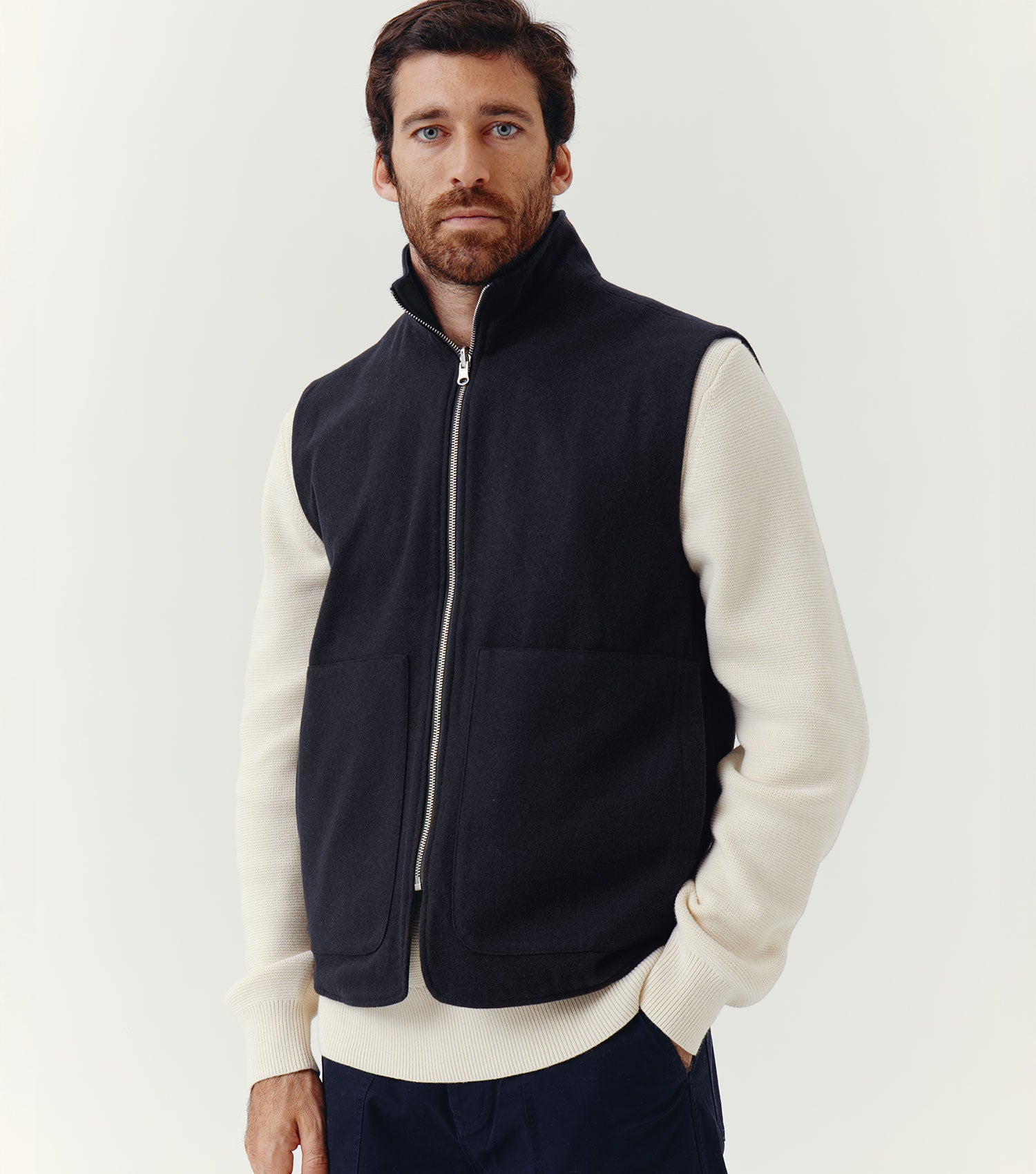 Reversible Wool Tech Vest Navy - BLAW