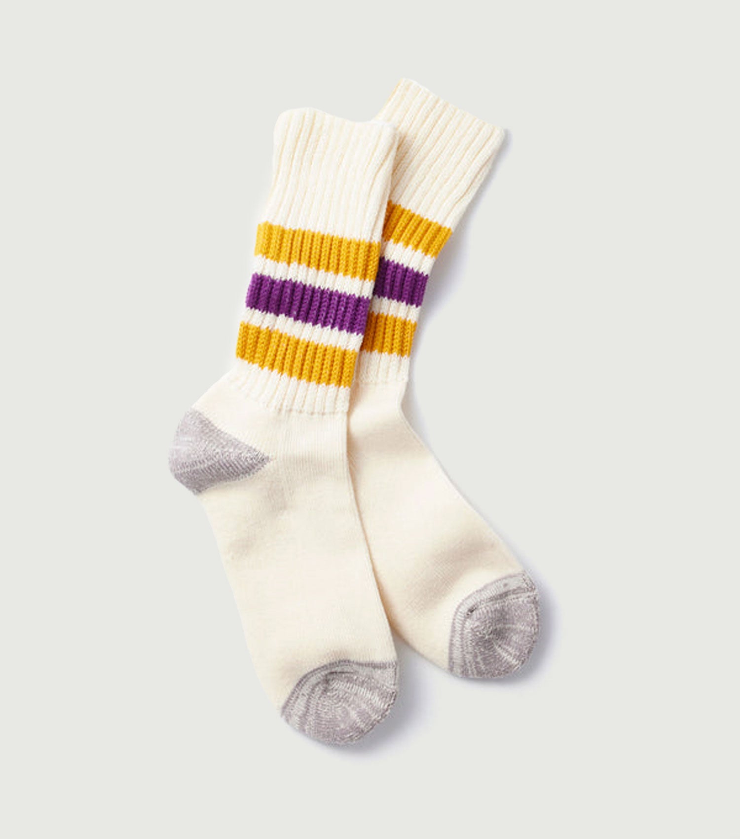 Coarse Ribbed Oldschool Crew Socks Yellow/Purple - Rototo