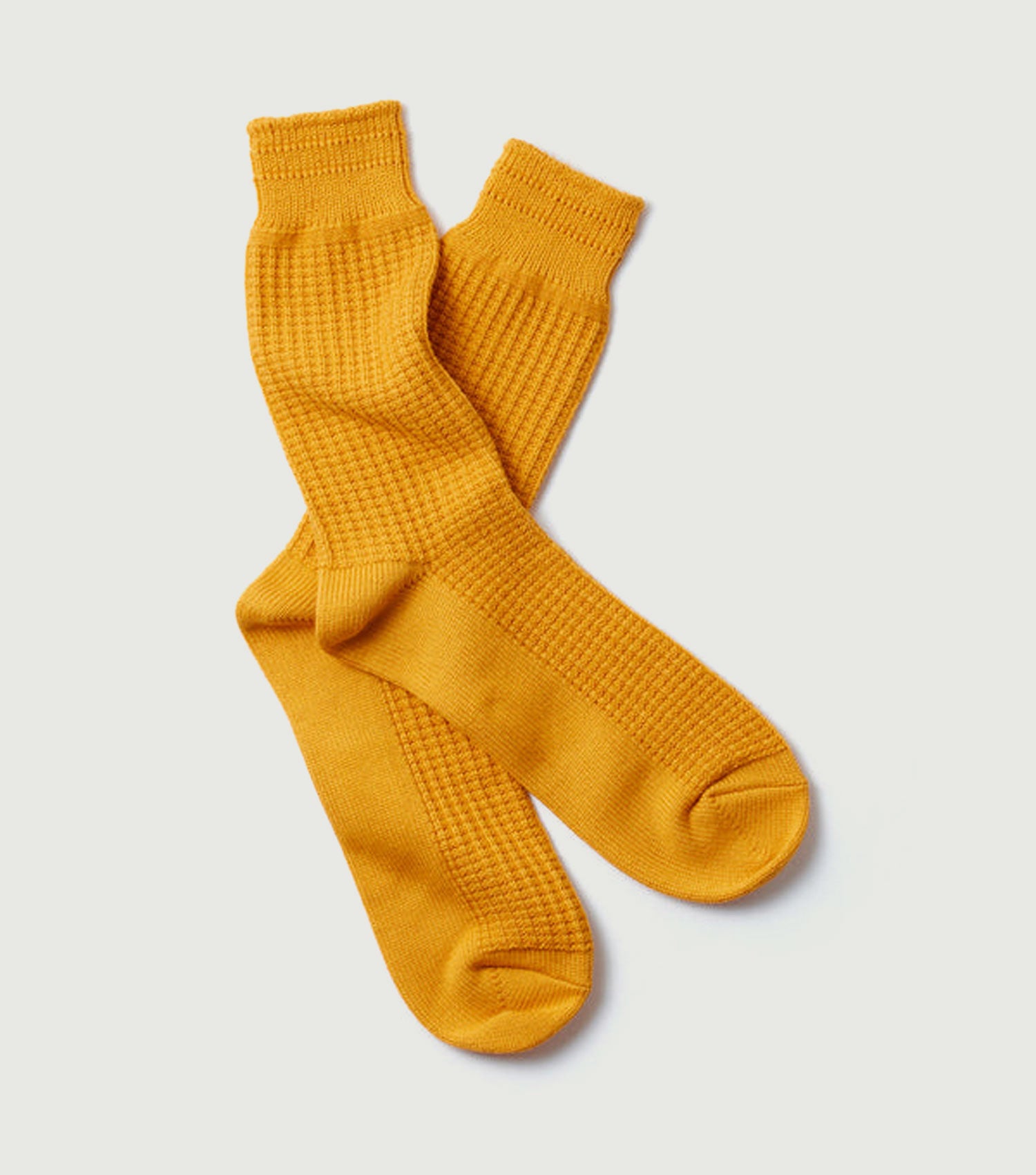 Cotton Waffle Crew Socks Mustard - Rototo