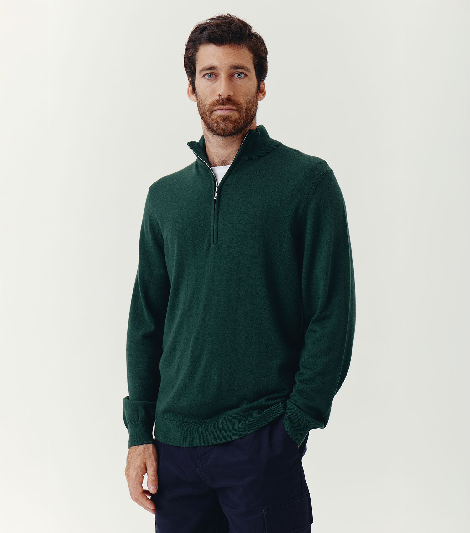 100% Merino Wool Half Zip Sweater Green - BLAW