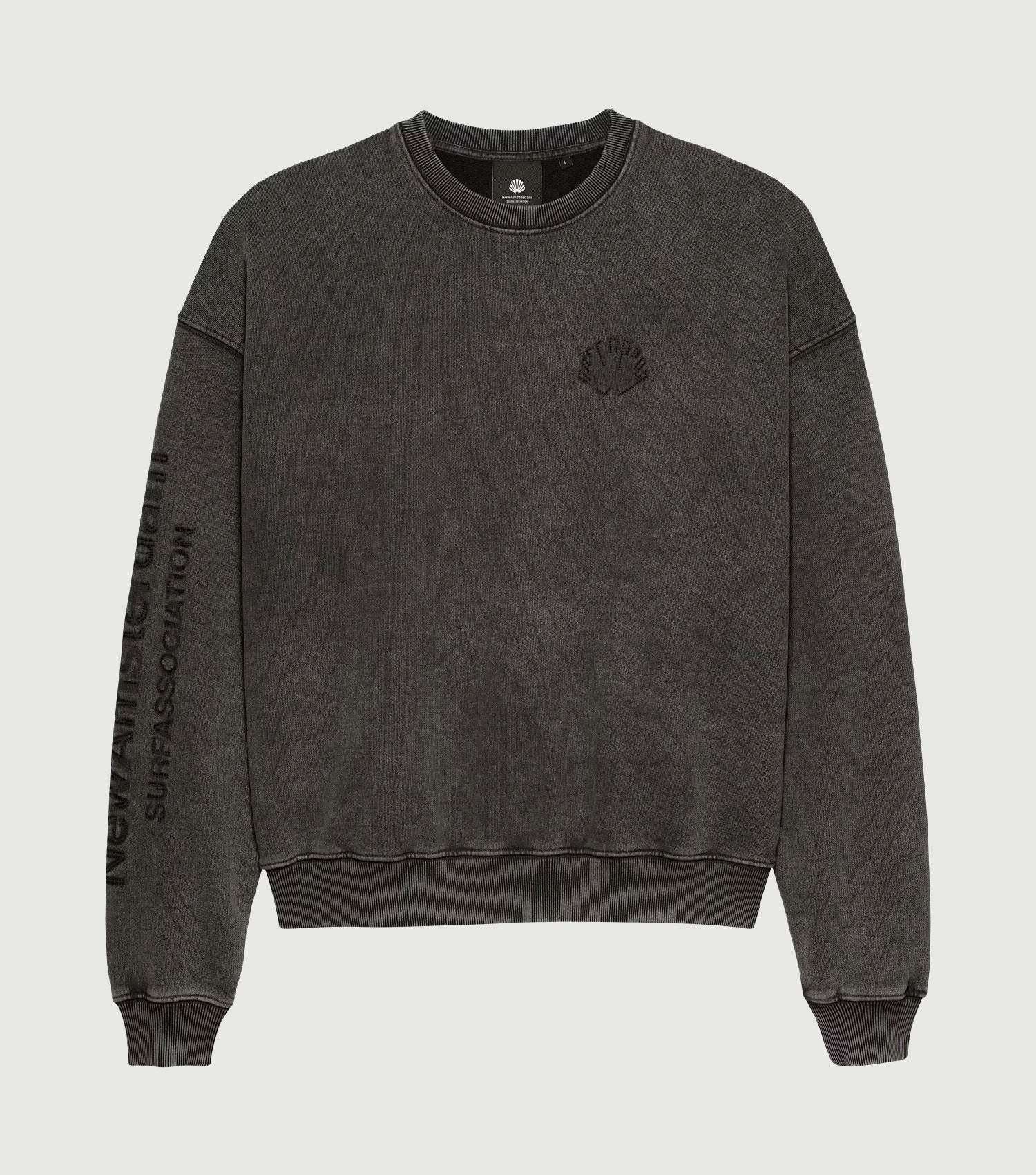 Logo Crewneck Sweater Embro Washed Black - New Amsterdam Surf Association