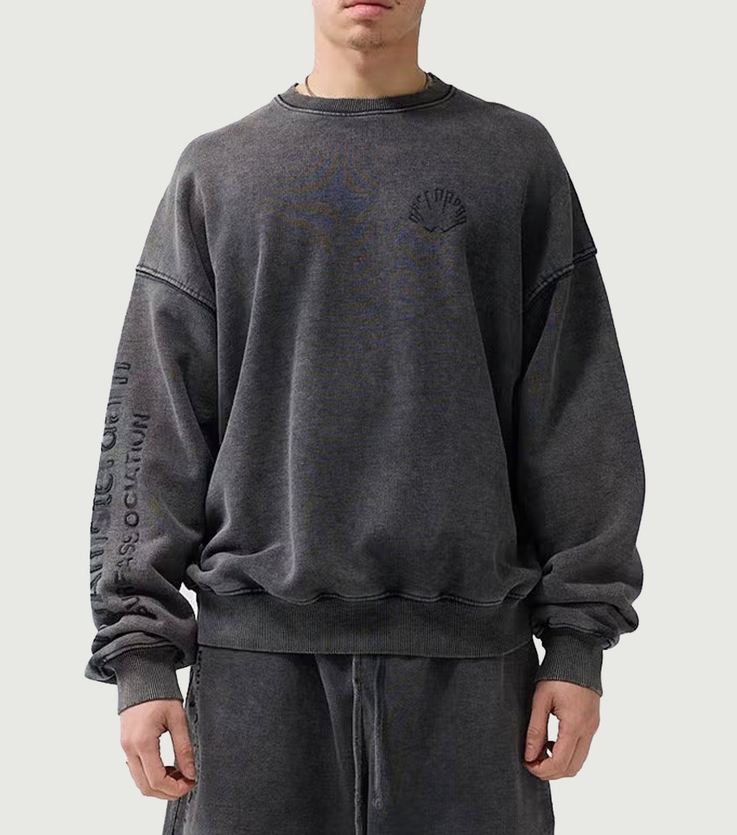 Logo Crewneck Sweater Embro Washed Black - New Amsterdam Surf Association