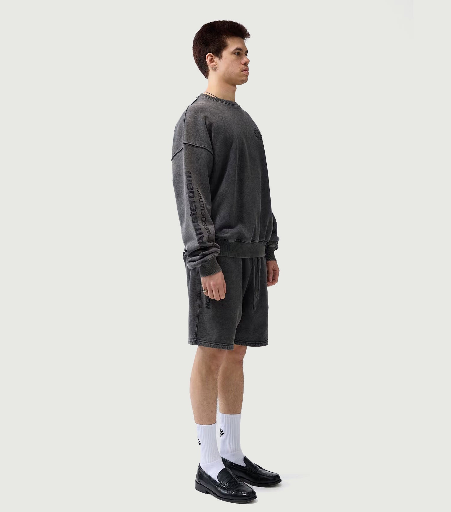 Logo Crewneck Sweater Embro Washed Black - New Amsterdam Surf Association