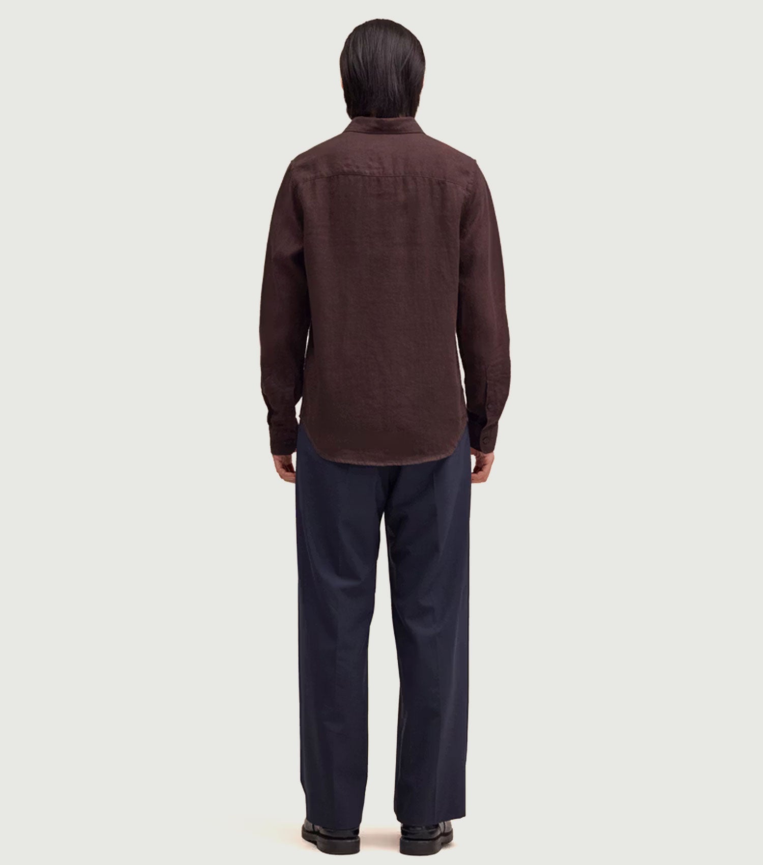 Enzo - Classic collar linen shirt Deep Truffle - NN.07