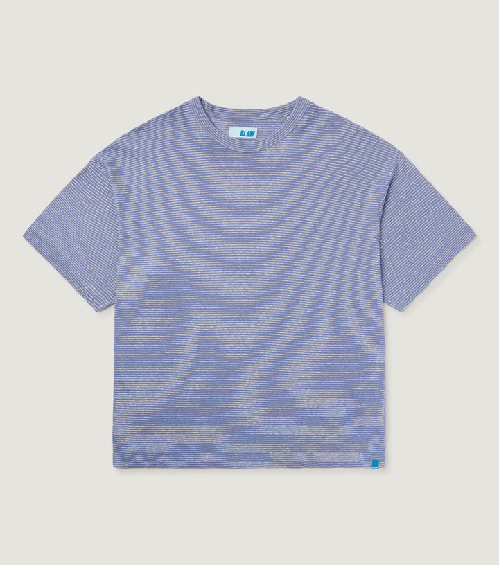 Striped Linen-Cotton T-shirt Blue - BLAW