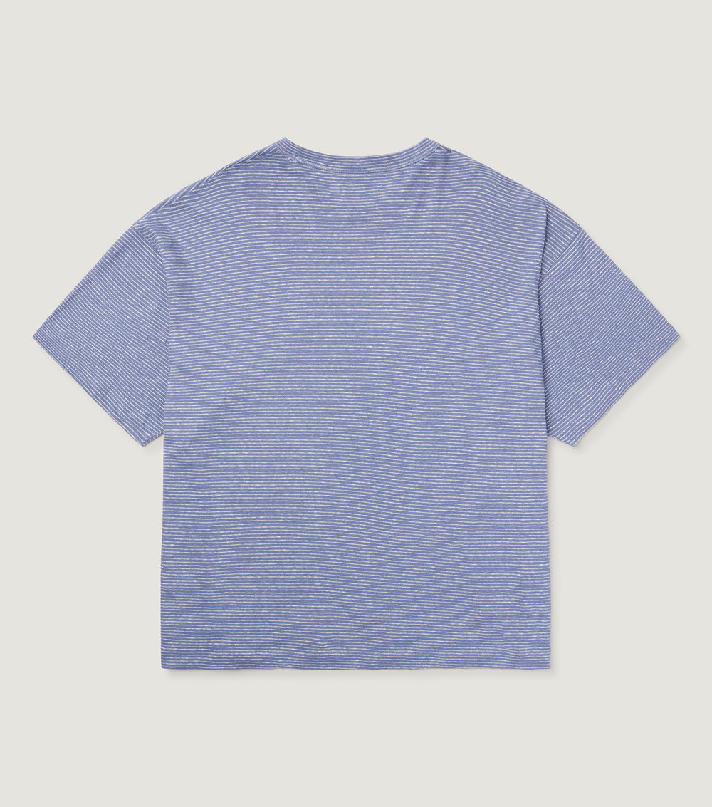 Striped Linen-Cotton T-shirt Blue - BLAW