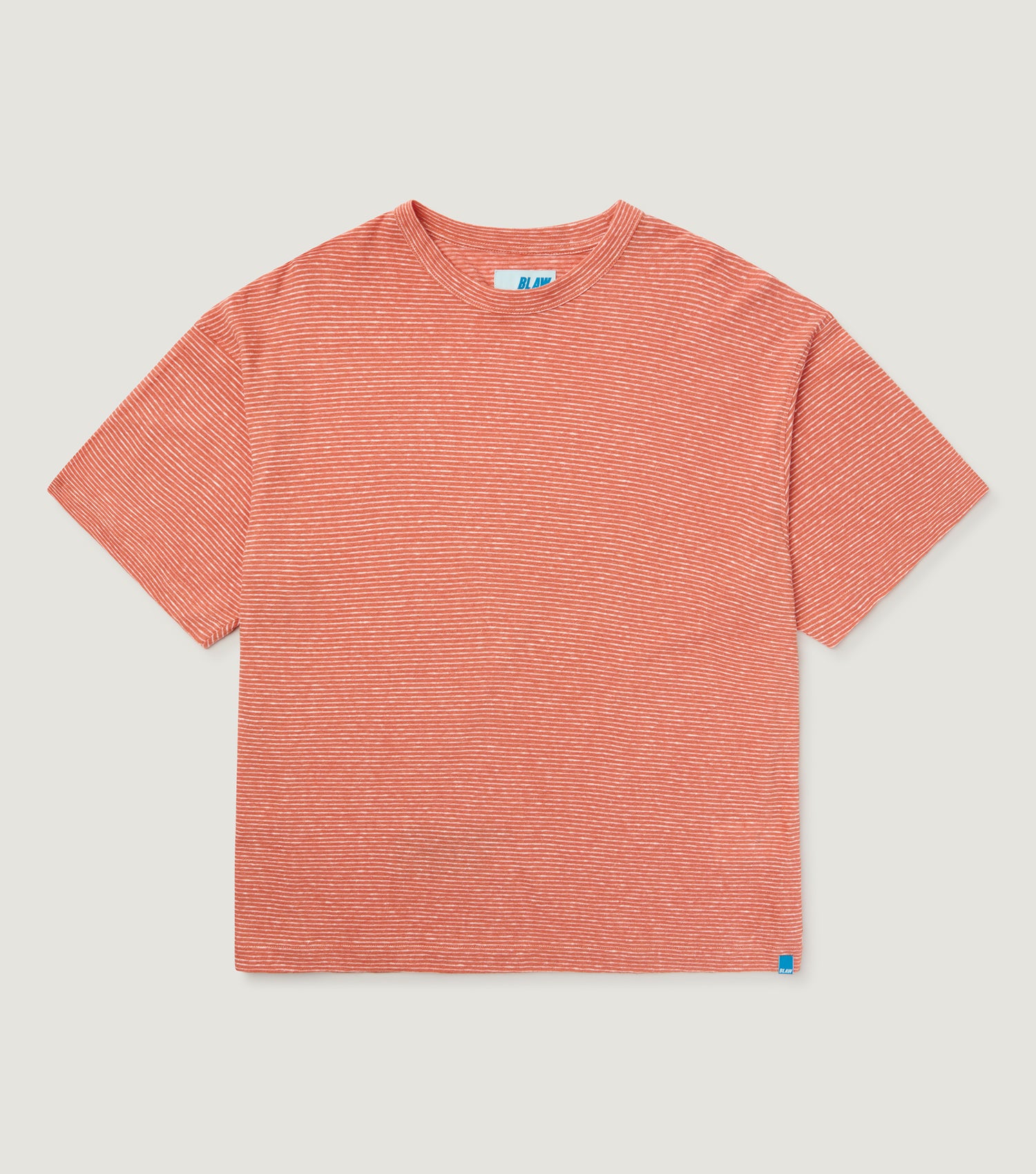 Striped Linen-Cotton T-shirt Coral - BLAW