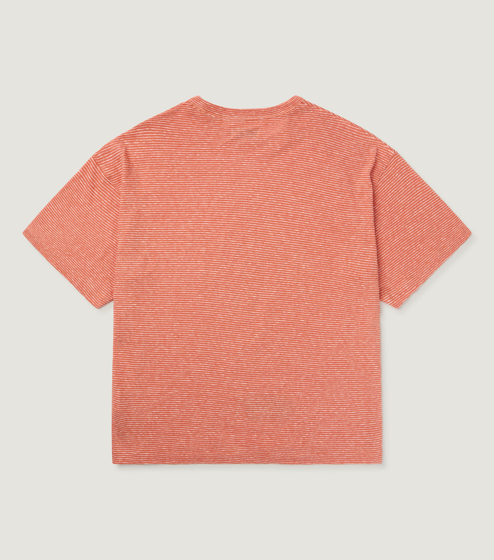 Striped Linen-Cotton T-shirt Coral - BLAW