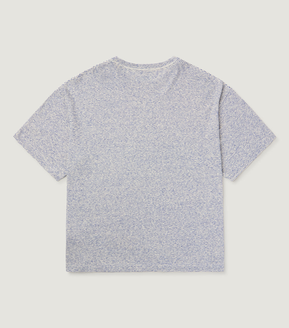 Striped Linen-Cotton T-shirt White Blue - BLAW
