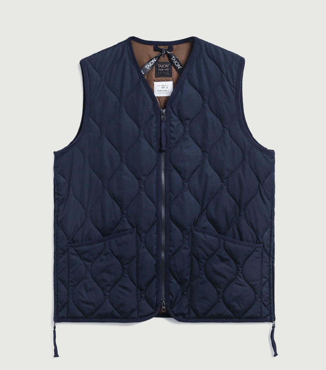 Military V Neck W-Zip Down Vest Navy - TAION