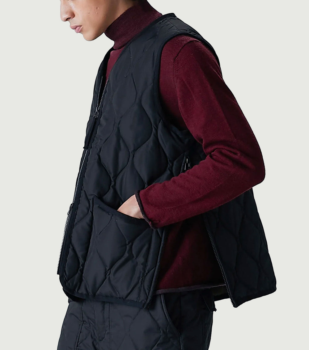 Military V Neck W-Zip Down Vest Navy - TAION