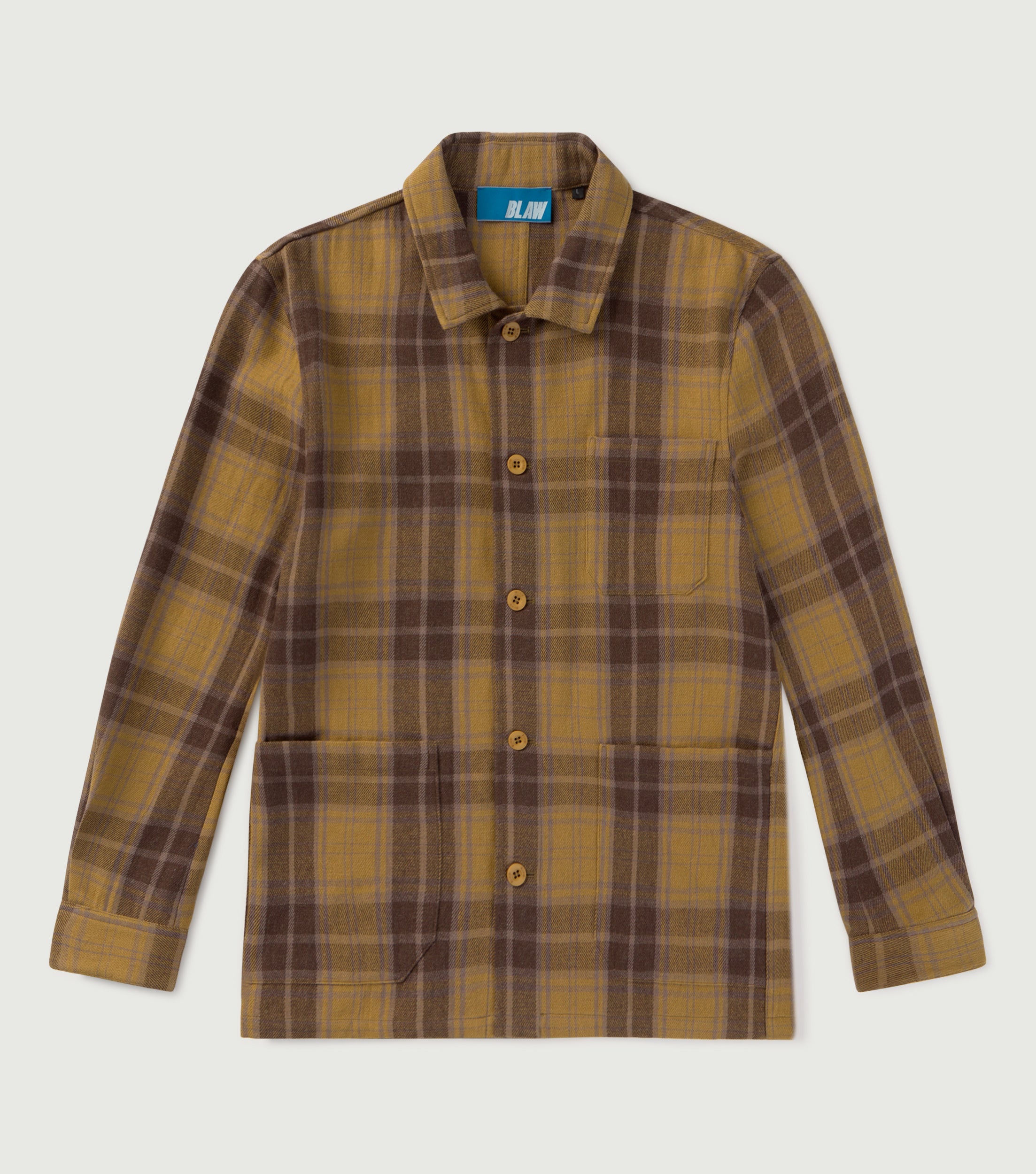 100% Wool Checked Worker Overshirt Ochre - BLAW