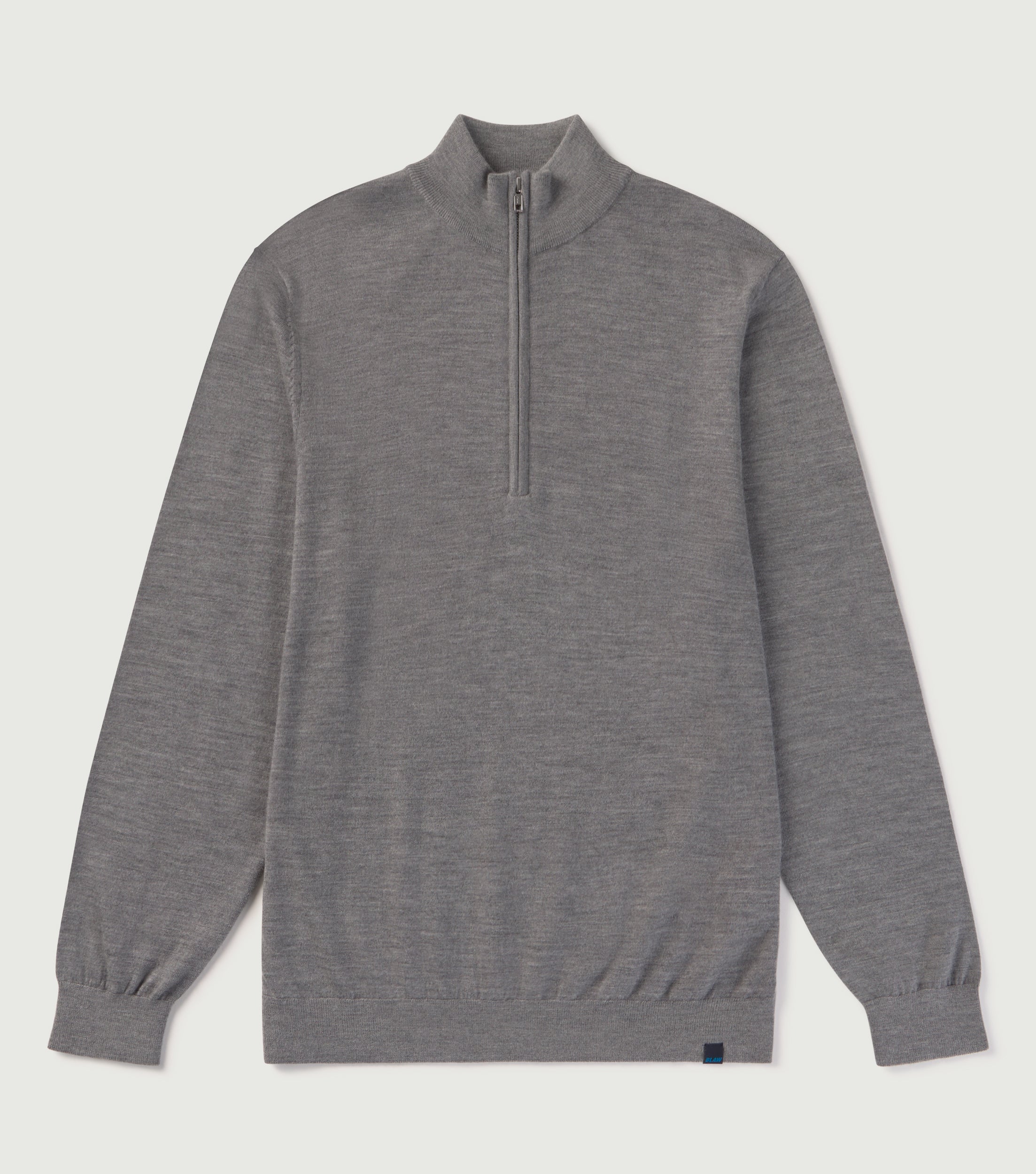 100% Merino Wool Half Zip Sweater Grey Melange - BLAW