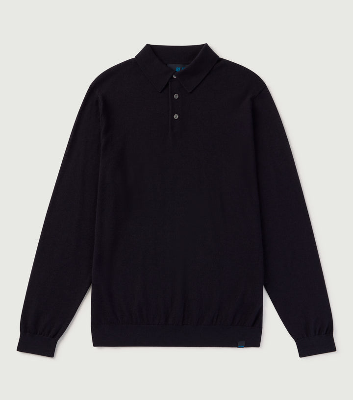 100% Merino Wool Long Sleeve Polo Sweater Night
