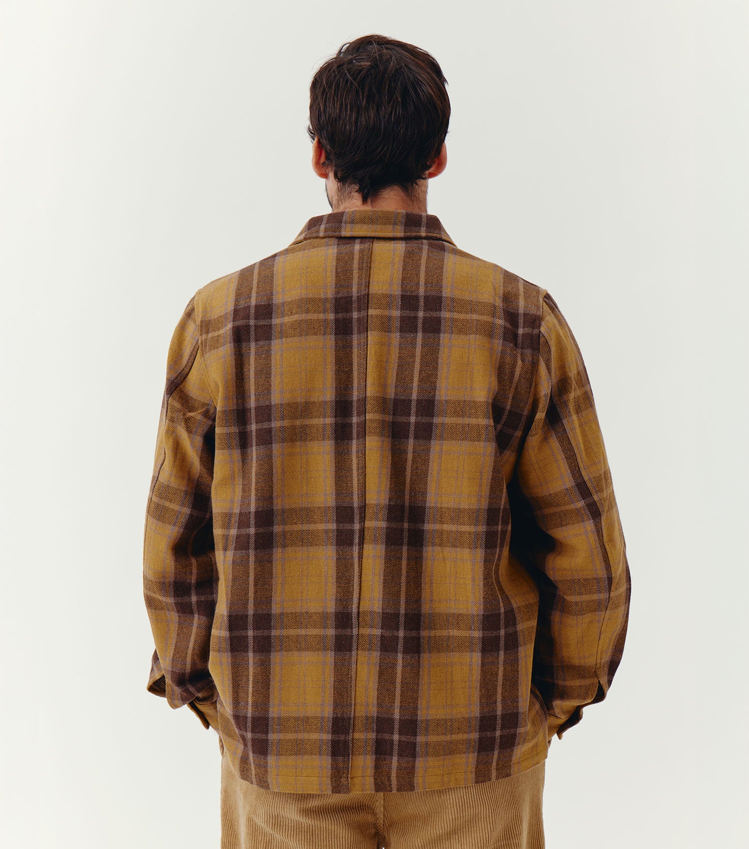 100% Wool Checked Worker Overshirt Ochre - BLAW