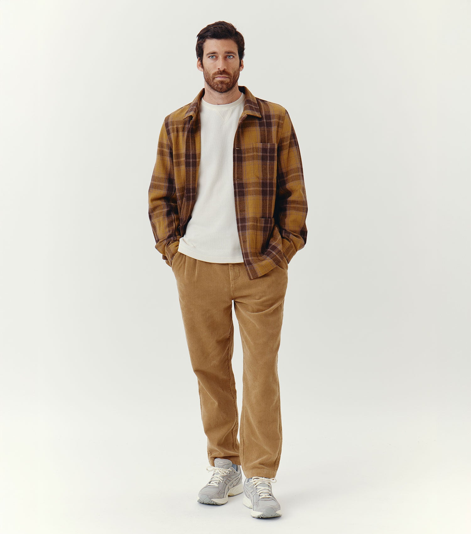 100% Wool Checked Worker Overshirt Ochre - BLAW