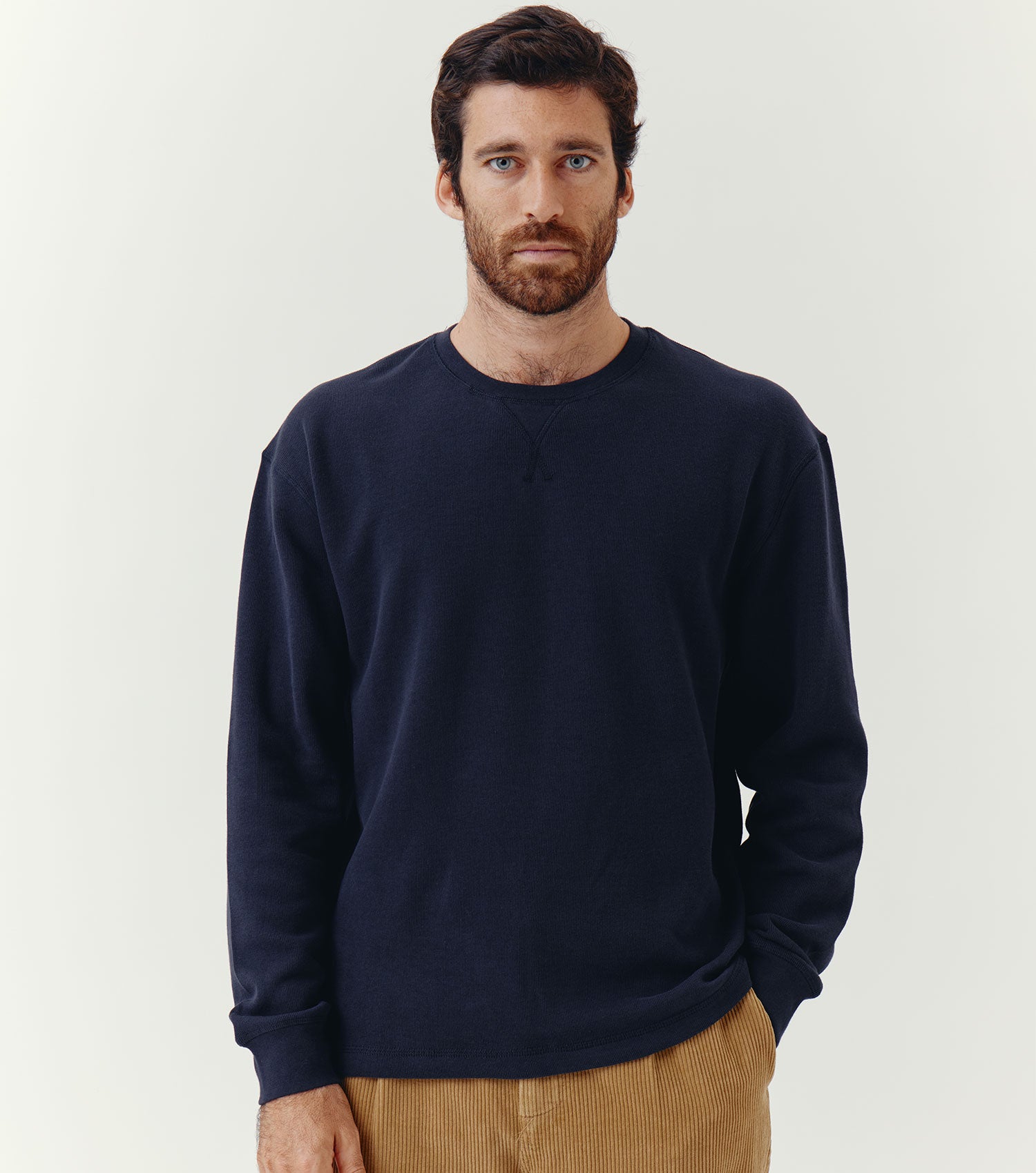 Crew Neck Ribbed Triangle Sweatshirt Navy - BLAW