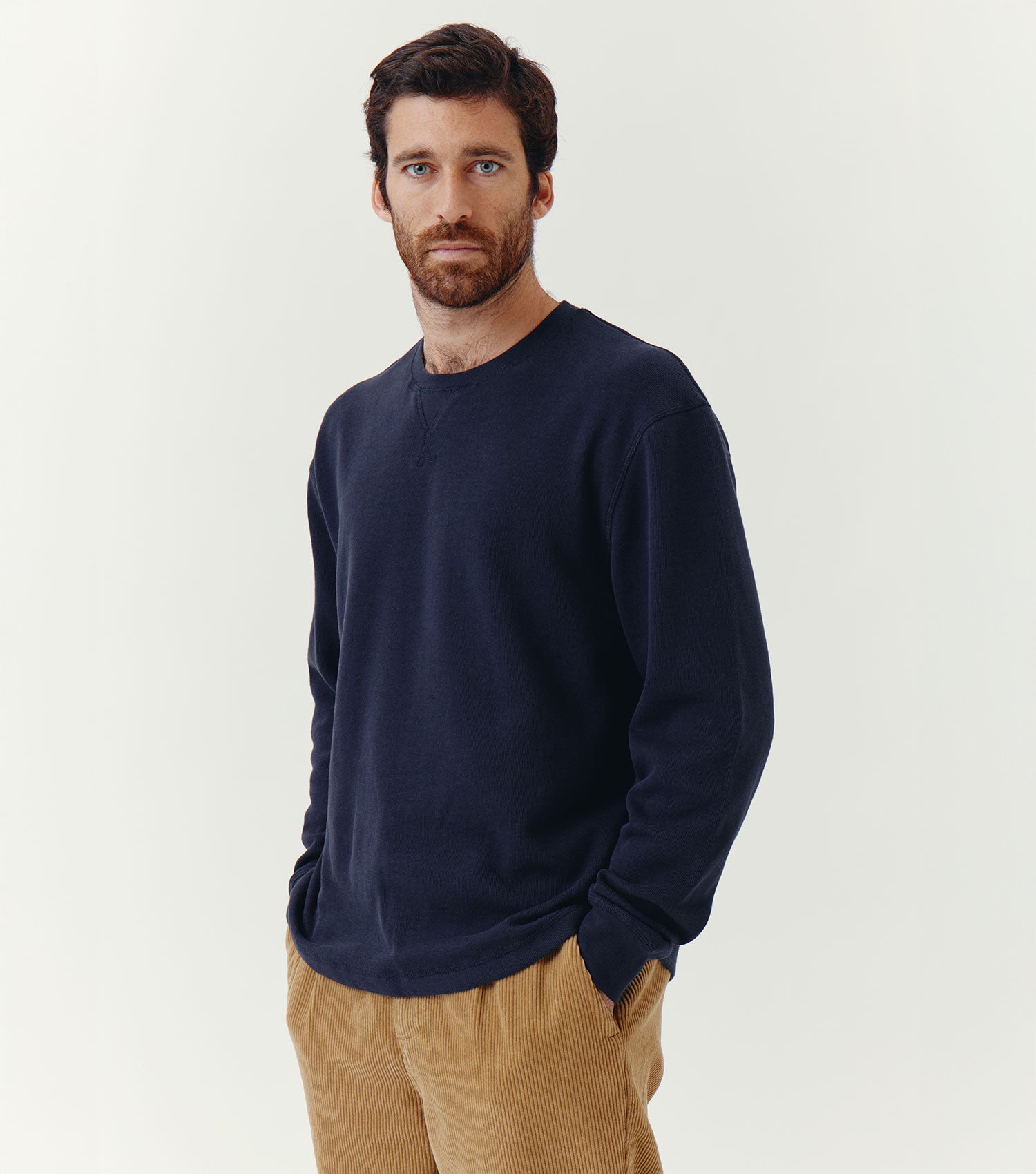 Crew Neck Ribbed Triangle Sweatshirt Navy - BLAW